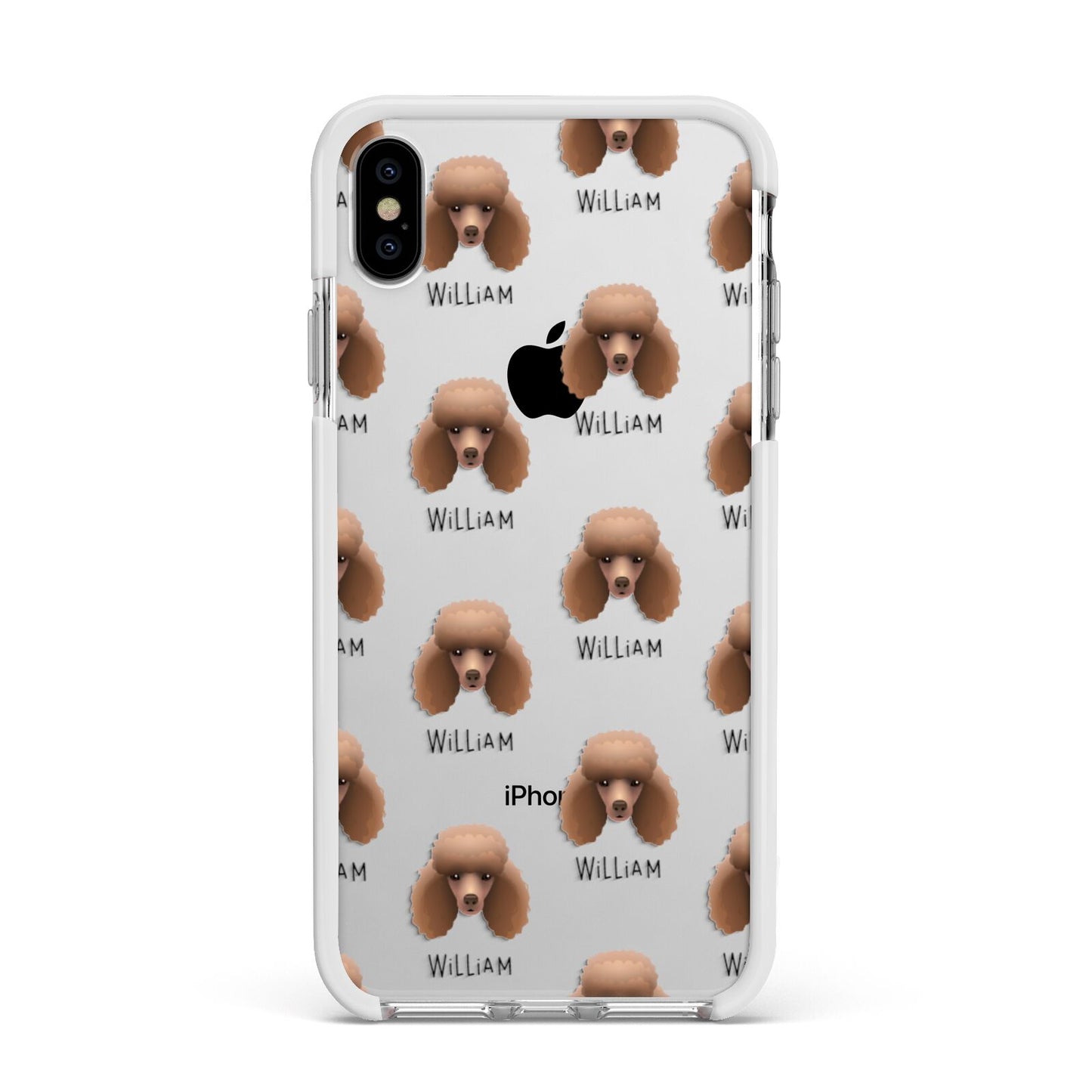 Miniature Poodle Icon with Name Apple iPhone Xs Max Impact Case White Edge on Silver Phone