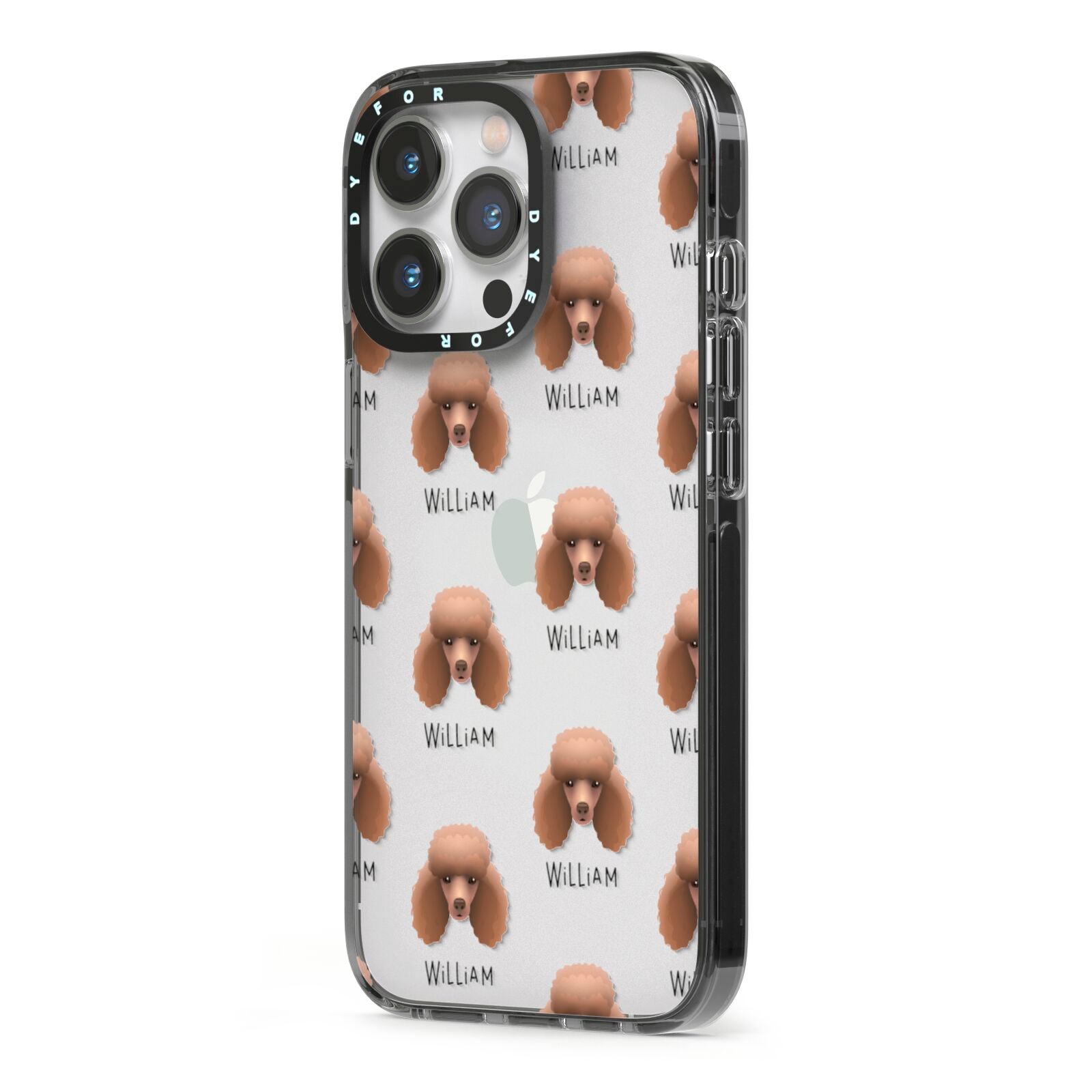Miniature Poodle Icon with Name iPhone 13 Pro Black Impact Case Side Angle on Silver phone