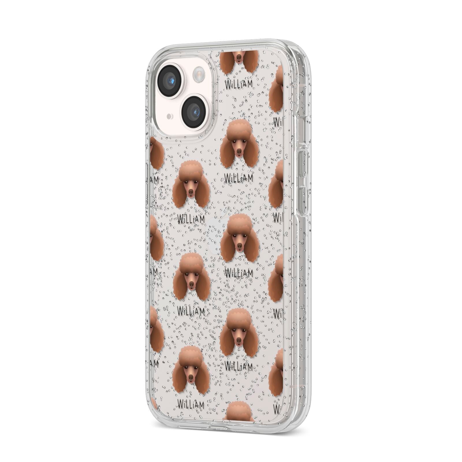 Miniature Poodle Icon with Name iPhone 14 Glitter Tough Case Starlight Angled Image