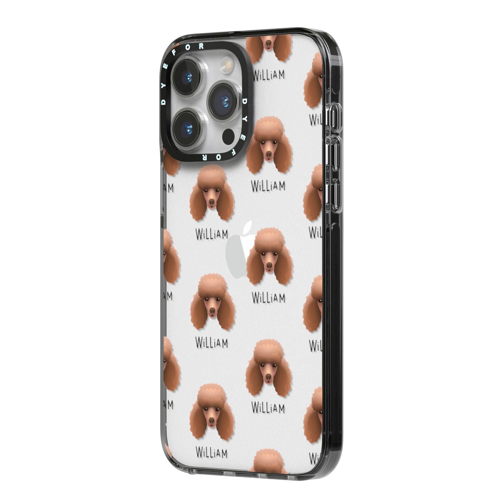 Miniature Poodle Icon with Name iPhone 14 Pro Max Black Impact Case Side Angle on Silver phone