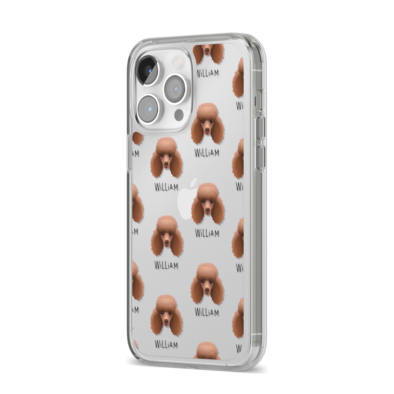 Miniature Poodle Icon with Name iPhone 14 Pro Max Clear Tough Case Silver Angled Image