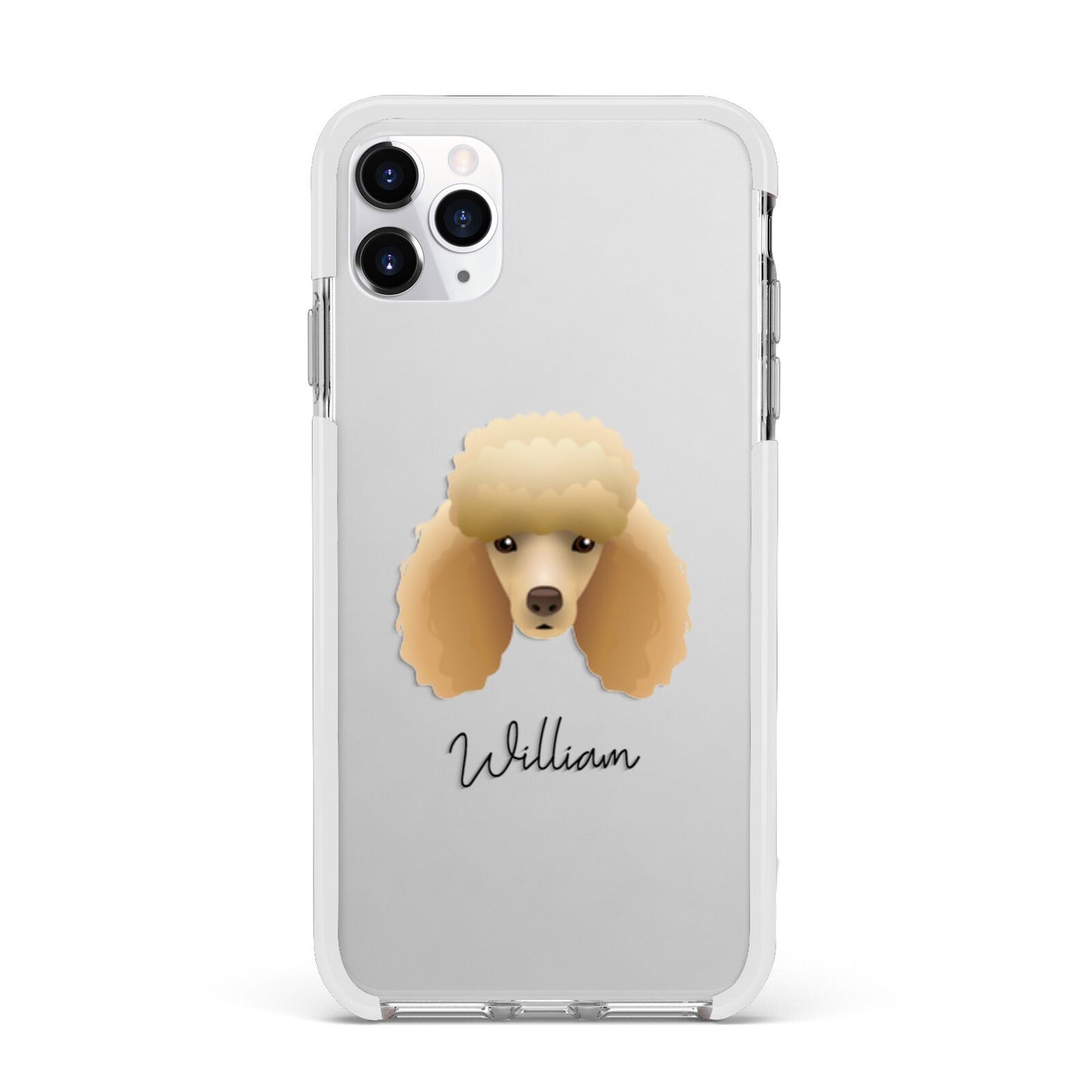 Miniature Poodle Personalised Apple iPhone 11 Pro Max in Silver with White Impact Case