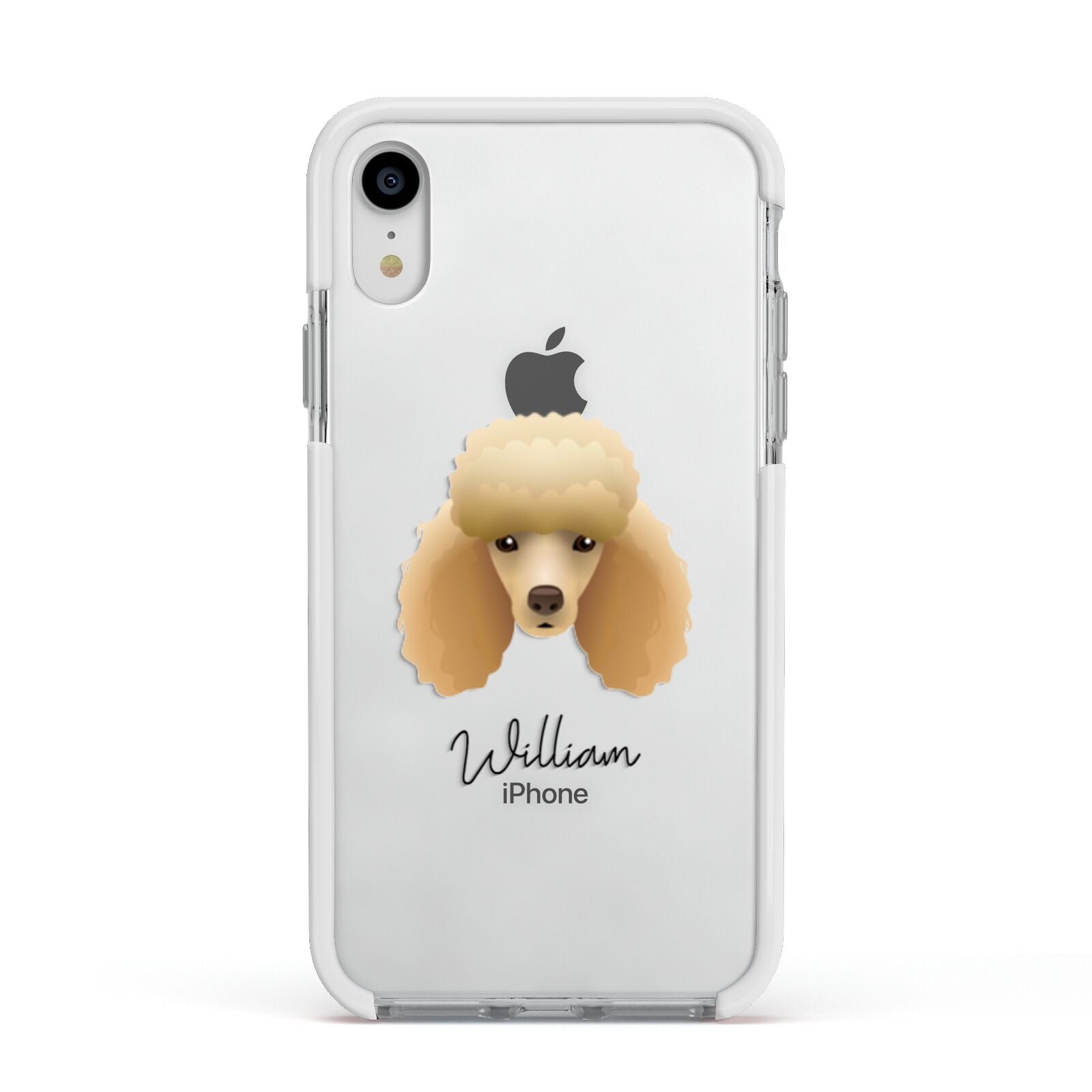 Miniature Poodle Personalised Apple iPhone XR Impact Case White Edge on Silver Phone