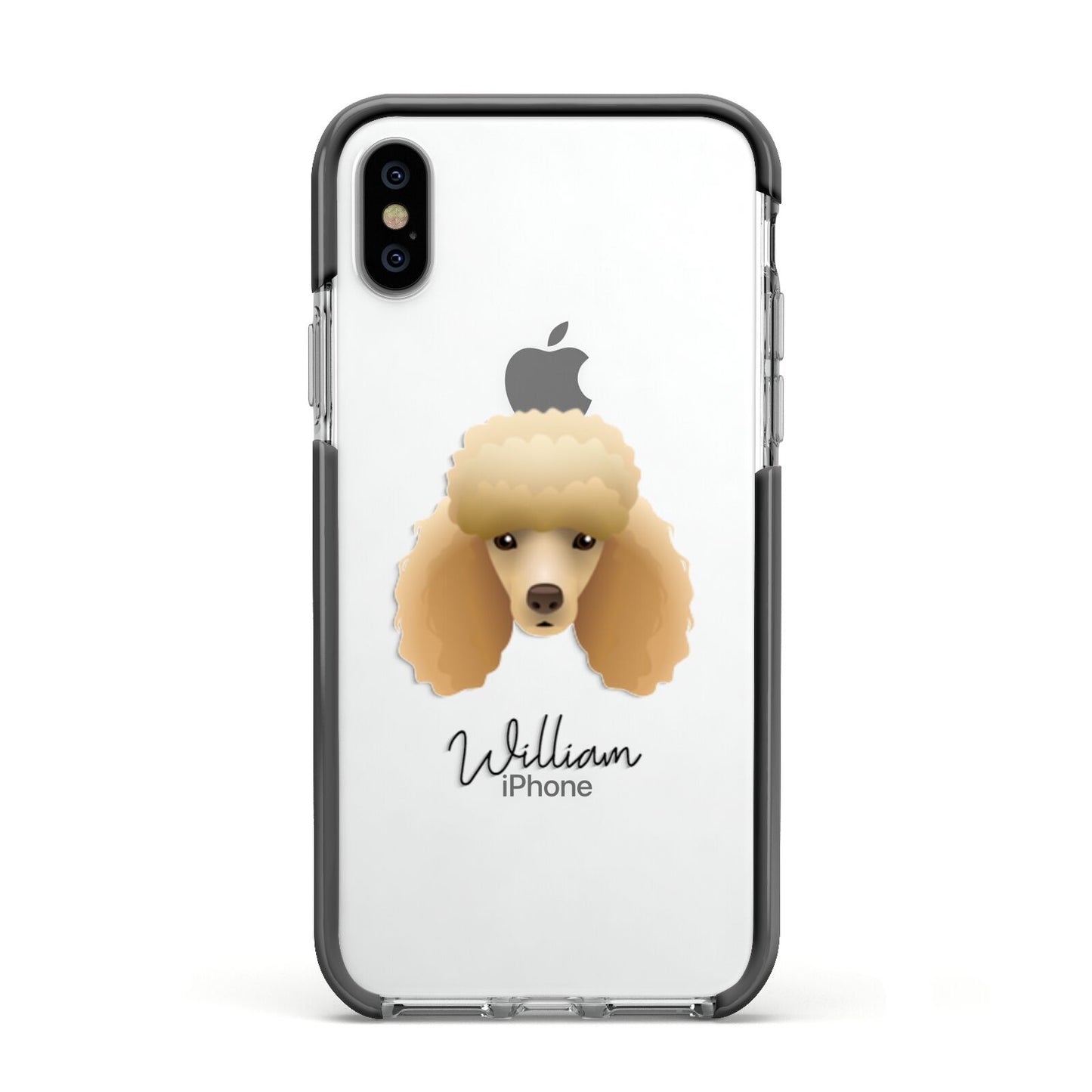 Miniature Poodle Personalised Apple iPhone Xs Impact Case Black Edge on Silver Phone