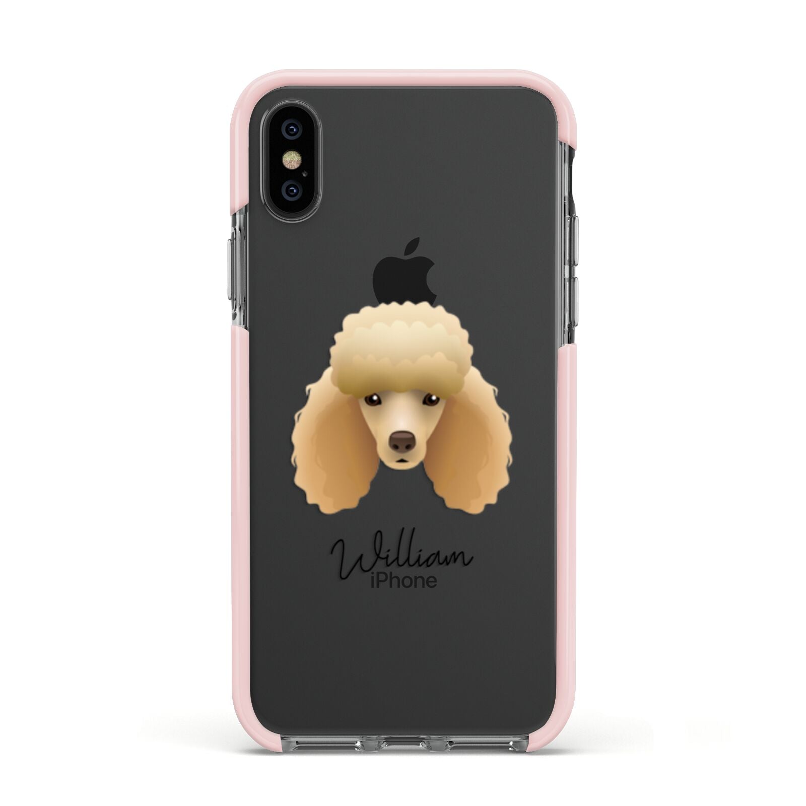 Miniature Poodle Personalised Apple iPhone Xs Impact Case Pink Edge on Black Phone