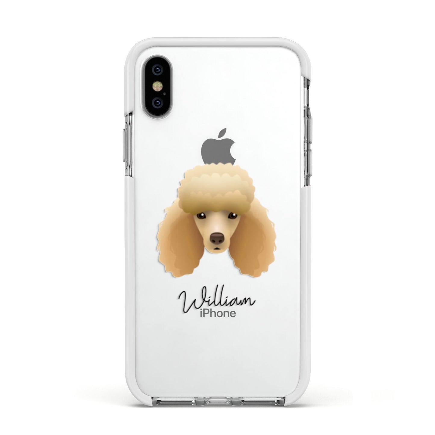 Miniature Poodle Personalised Apple iPhone Xs Impact Case White Edge on Silver Phone