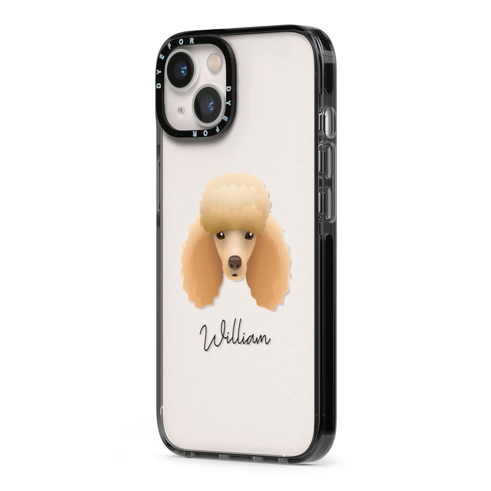 Miniature Poodle Personalised iPhone 13 Black Impact Case Side Angle on Silver phone