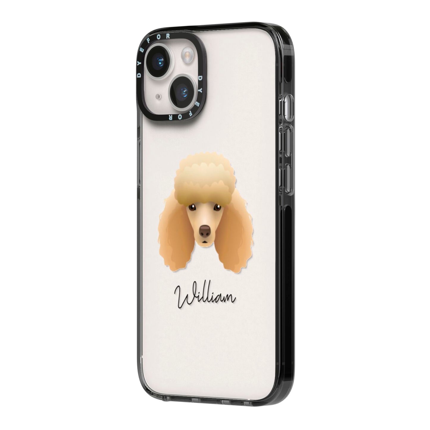 Miniature Poodle Personalised iPhone 14 Black Impact Case Side Angle on Silver phone