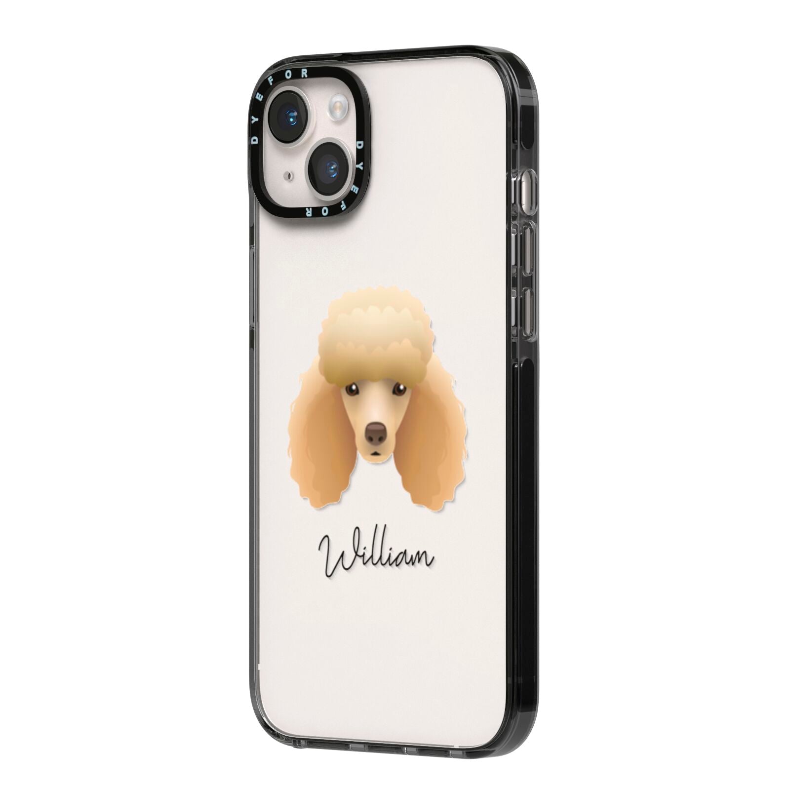 Miniature Poodle Personalised iPhone 14 Plus Black Impact Case Side Angle on Silver phone