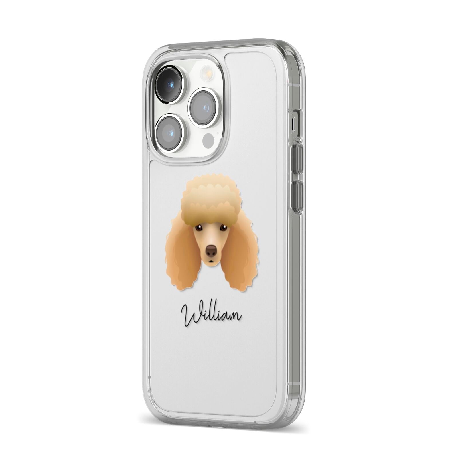 Miniature Poodle Personalised iPhone 14 Pro Clear Tough Case Silver Angled Image
