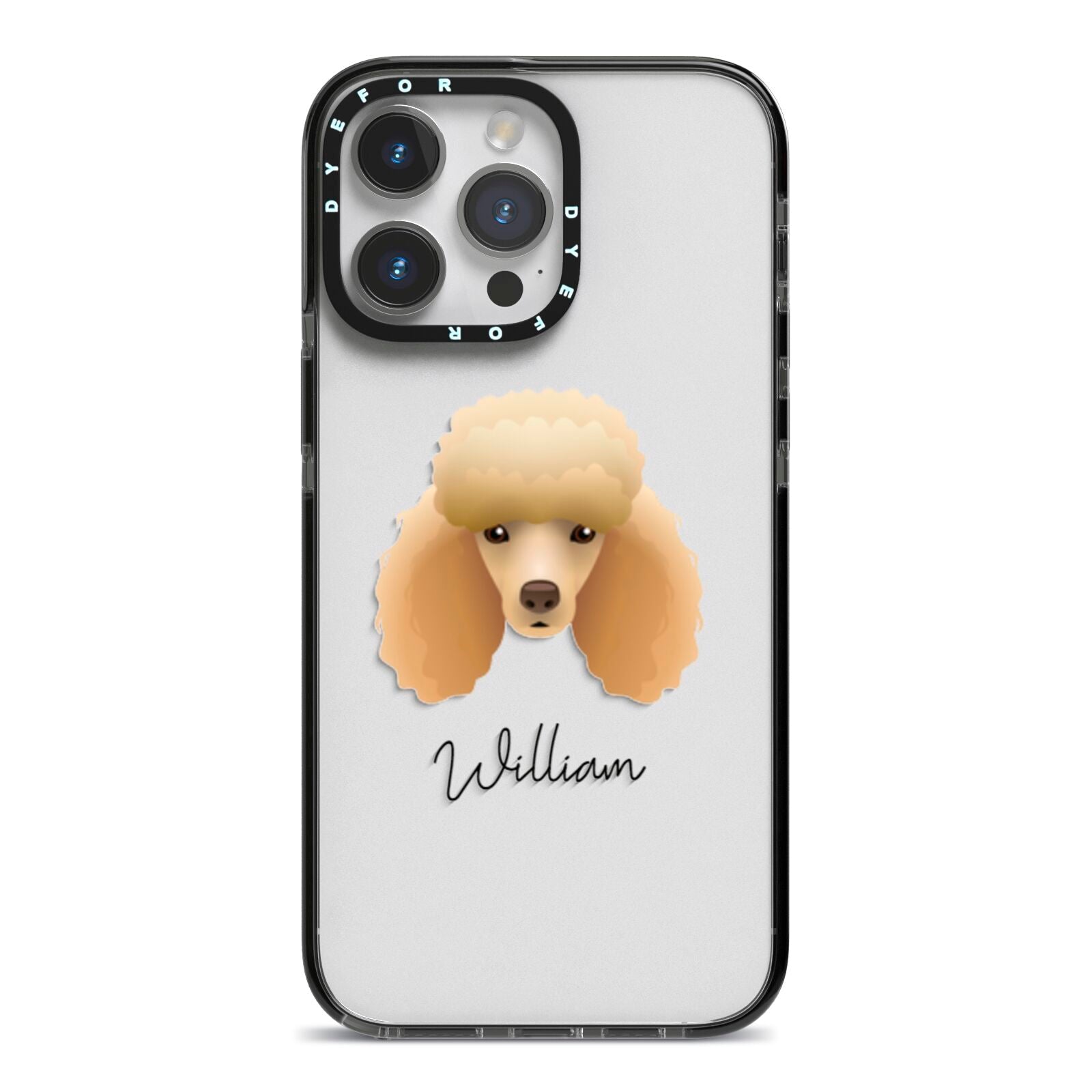 Miniature Poodle Personalised iPhone 14 Pro Max Black Impact Case on Silver phone