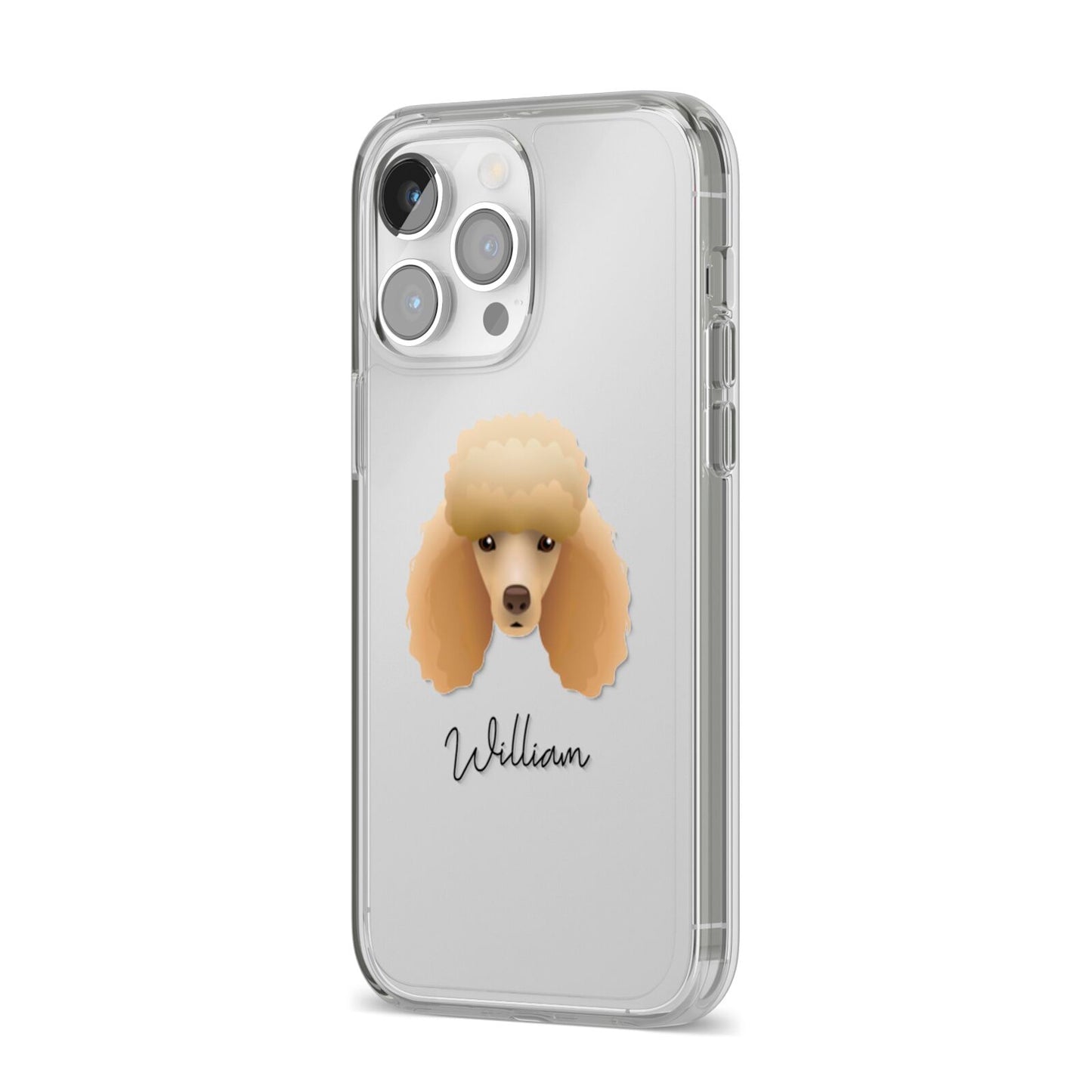 Miniature Poodle Personalised iPhone 14 Pro Max Clear Tough Case Silver Angled Image
