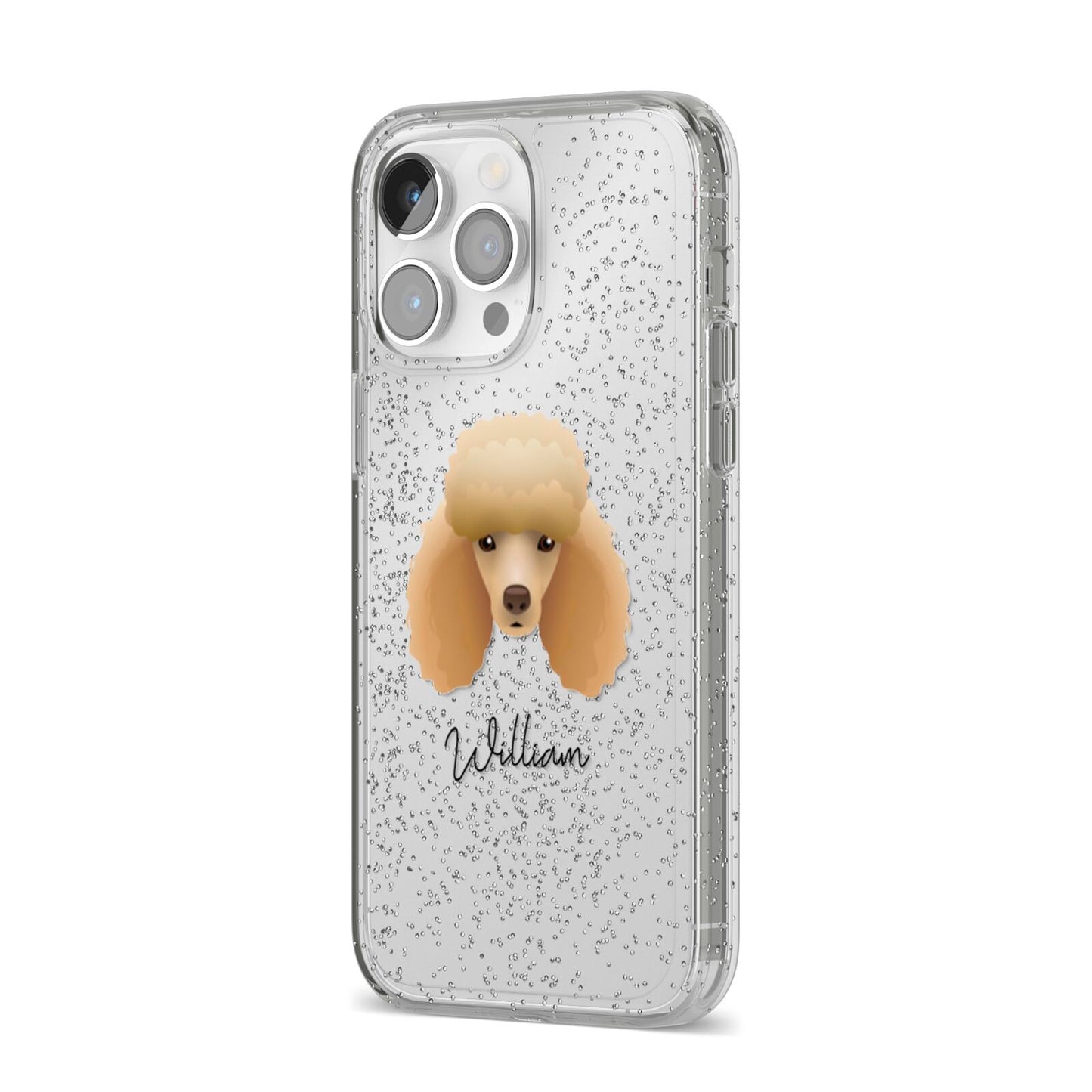 Miniature Poodle Personalised iPhone 14 Pro Max Glitter Tough Case Silver Angled Image