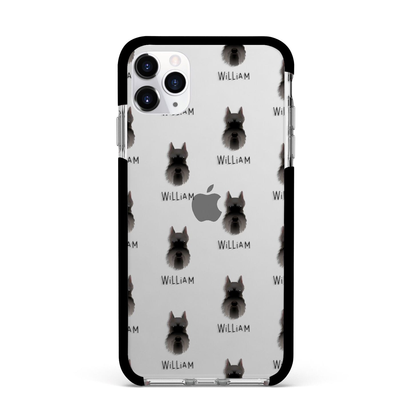 Miniature Schnauzer Icon with Name Apple iPhone 11 Pro Max in Silver with Black Impact Case