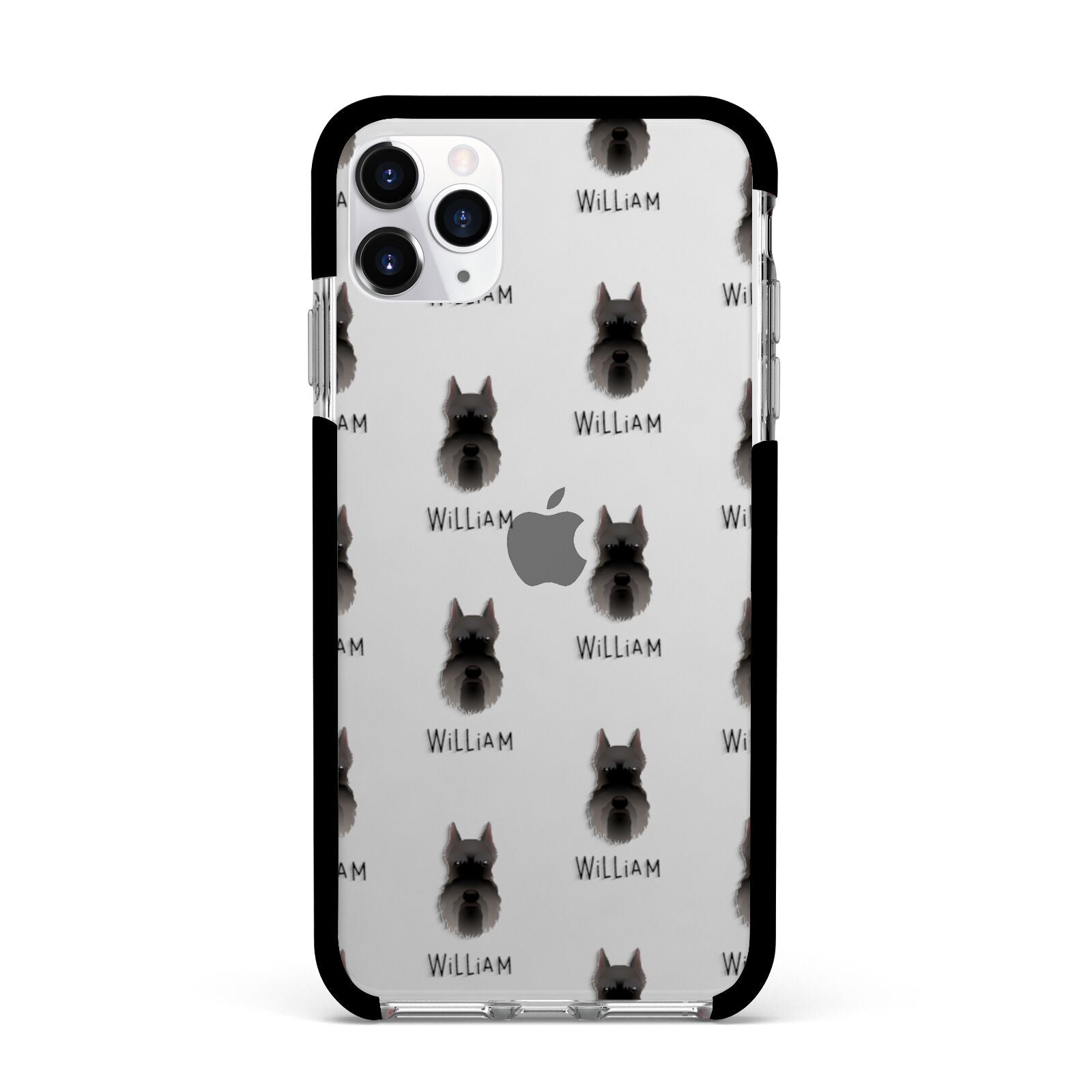 Miniature Schnauzer Icon with Name Apple iPhone 11 Pro Max in Silver with Black Impact Case