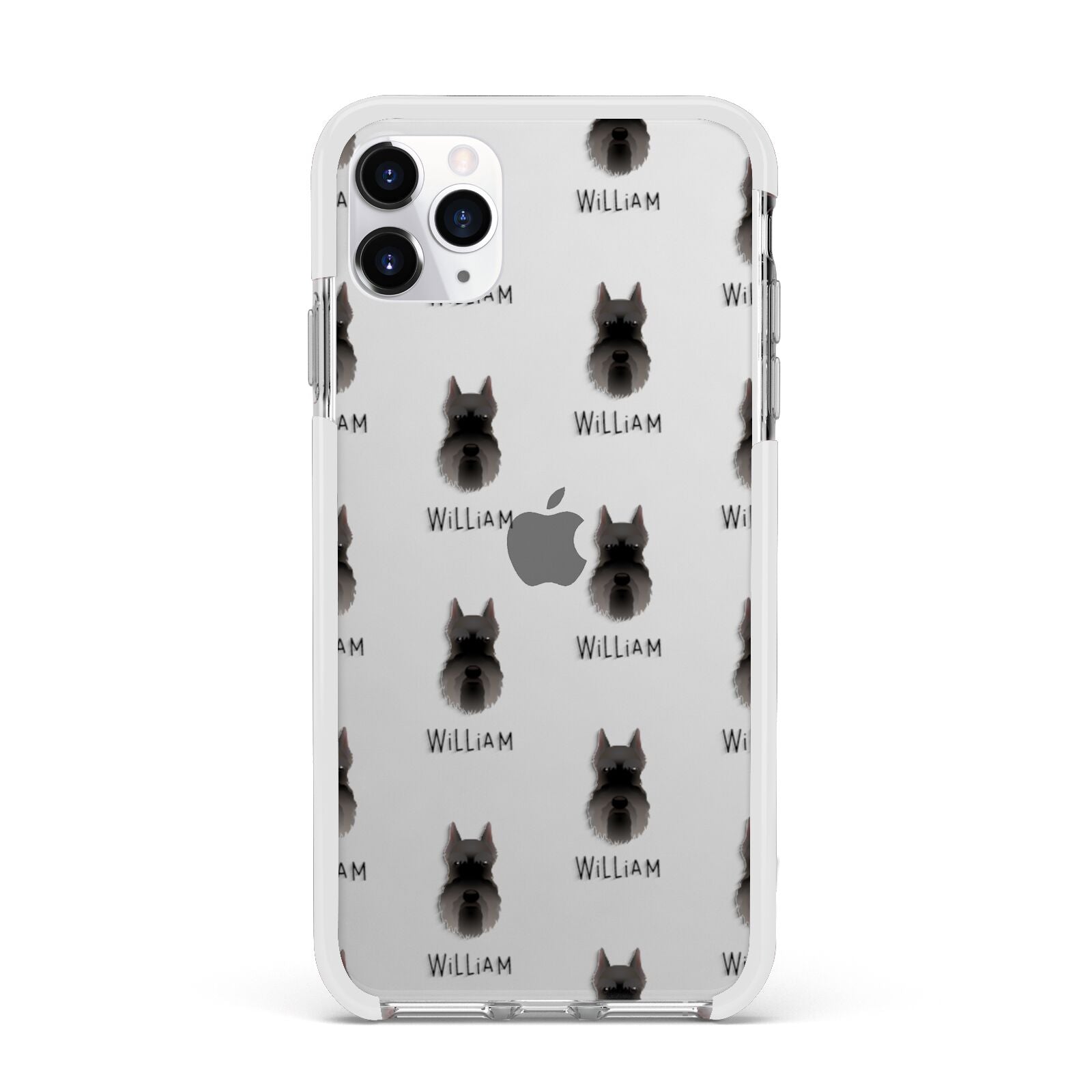 Miniature Schnauzer Icon with Name Apple iPhone 11 Pro Max in Silver with White Impact Case