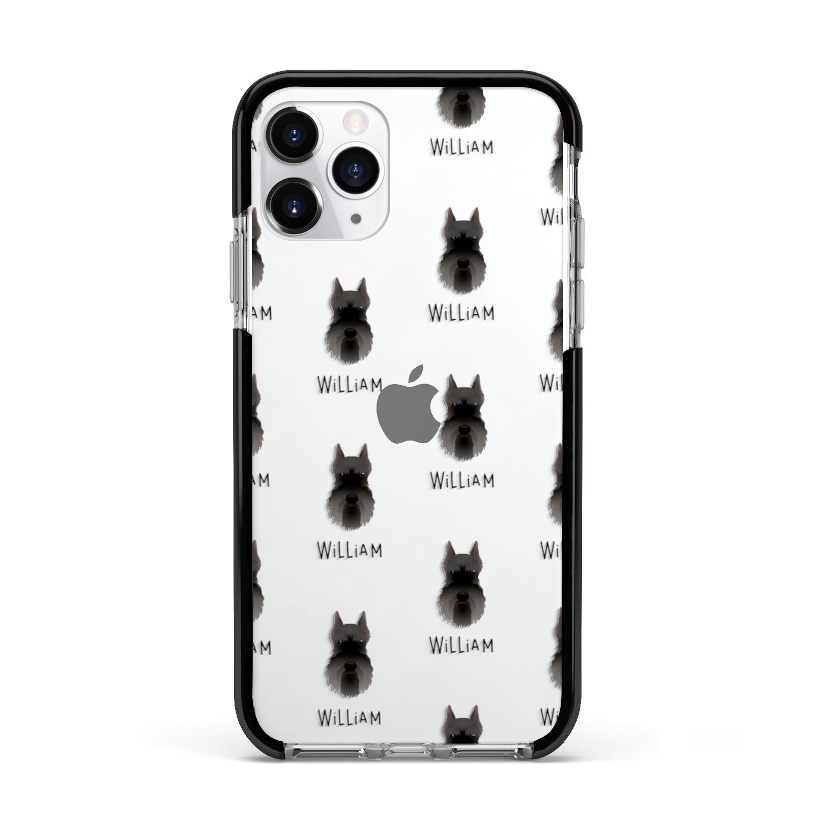 Miniature Schnauzer Icon with Name Apple iPhone 11 Pro in Silver with Black Impact Case
