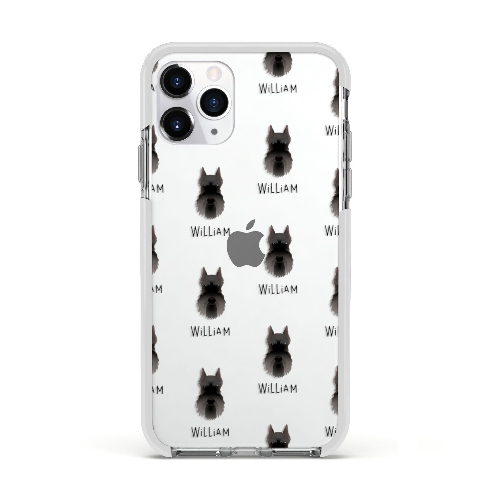 Miniature Schnauzer Icon with Name Apple iPhone 11 Pro in Silver with White Impact Case