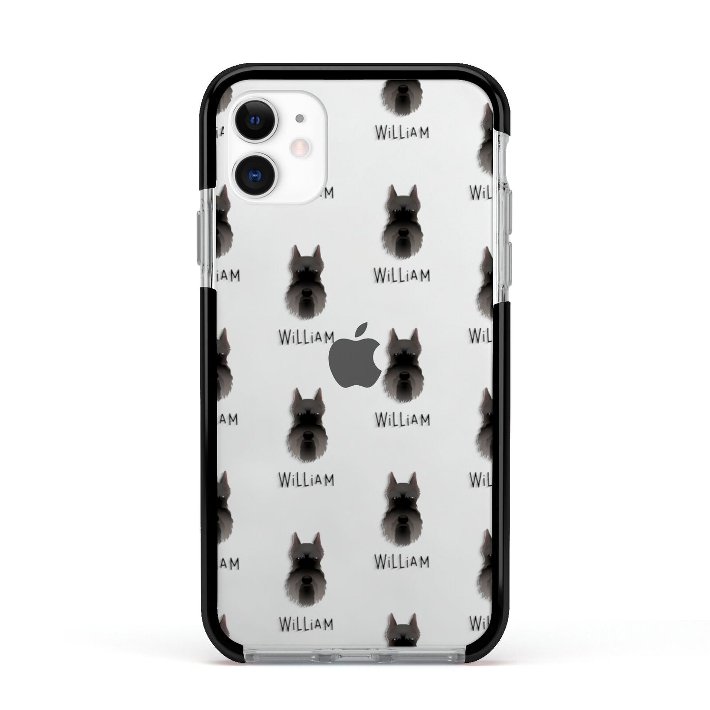Miniature Schnauzer Icon with Name Apple iPhone 11 in White with Black Impact Case