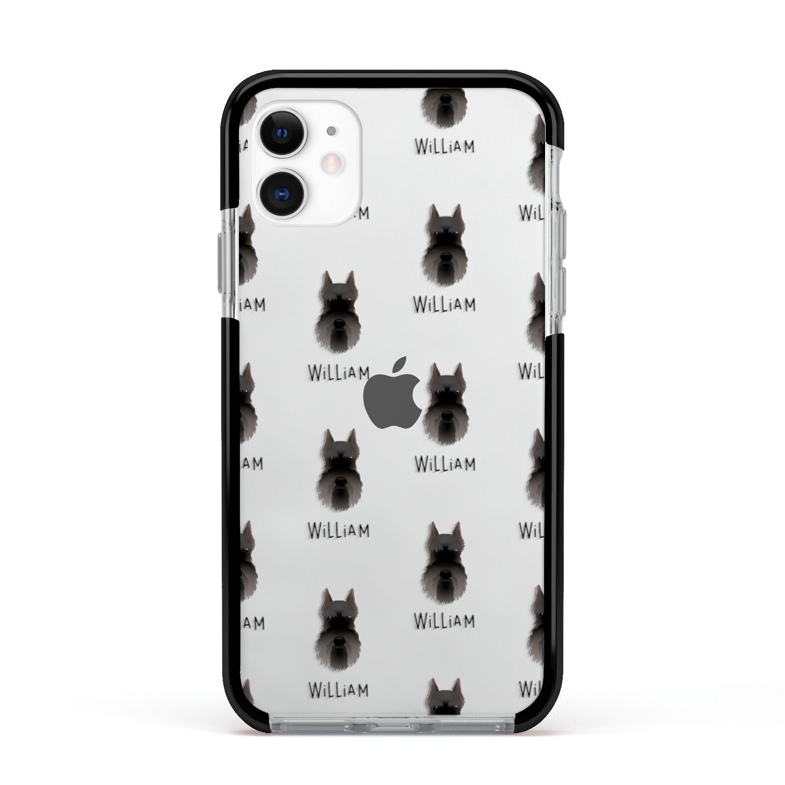 Miniature Schnauzer Icon with Name Apple iPhone 11 in White with Black Impact Case
