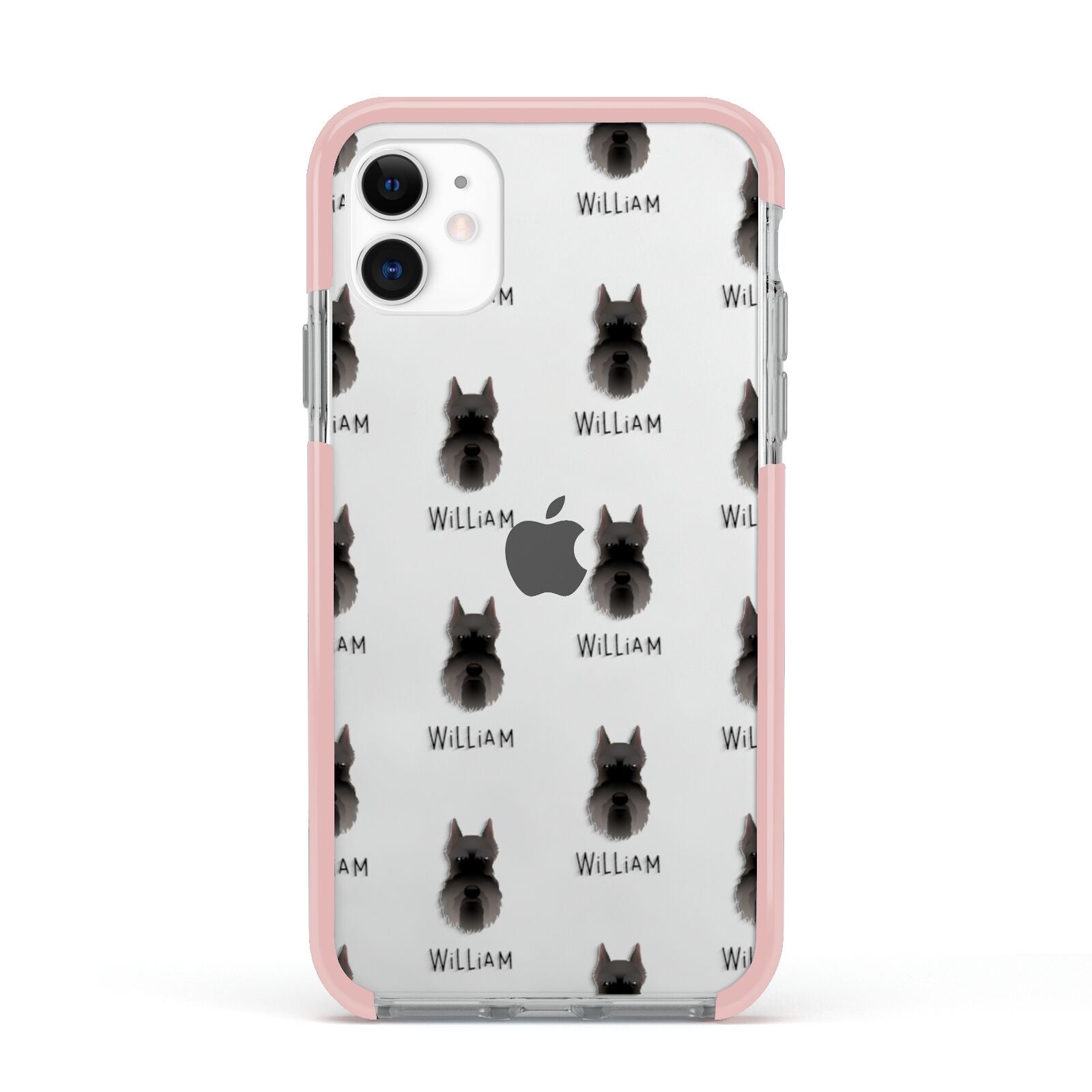 Miniature Schnauzer Icon with Name Apple iPhone 11 in White with Pink Impact Case