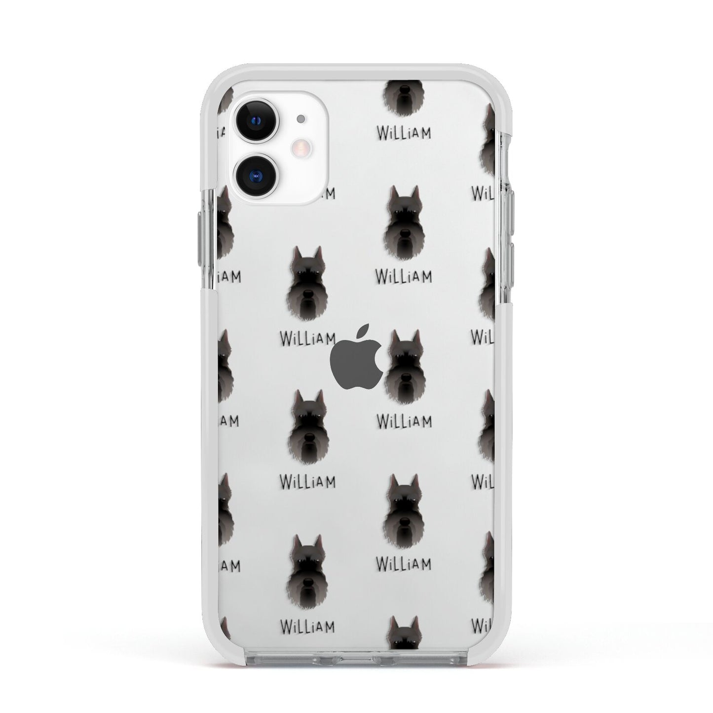 Miniature Schnauzer Icon with Name Apple iPhone 11 in White with White Impact Case