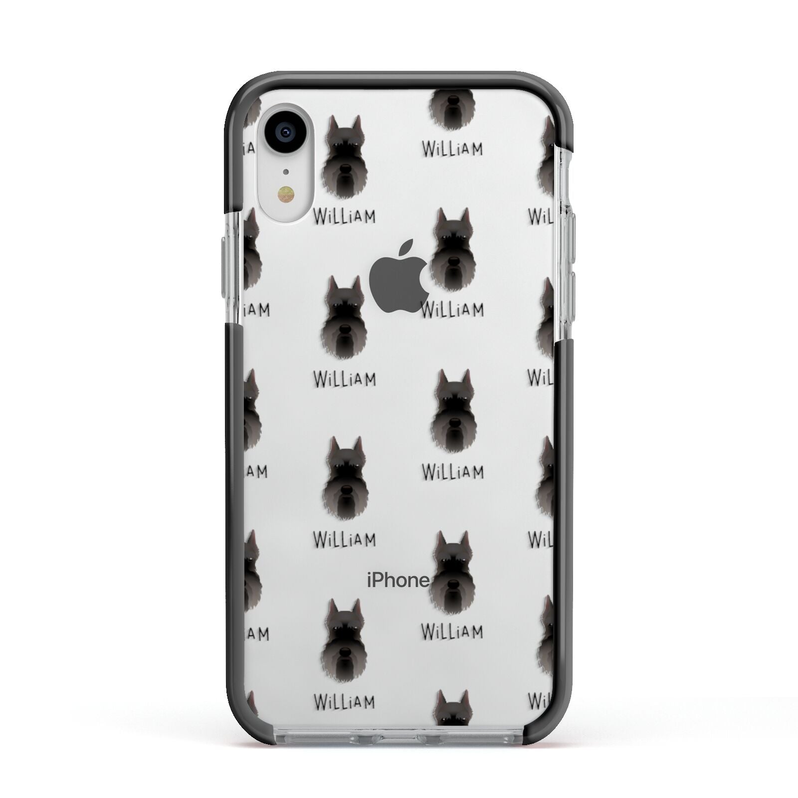 Miniature Schnauzer Icon with Name Apple iPhone XR Impact Case Black Edge on Silver Phone