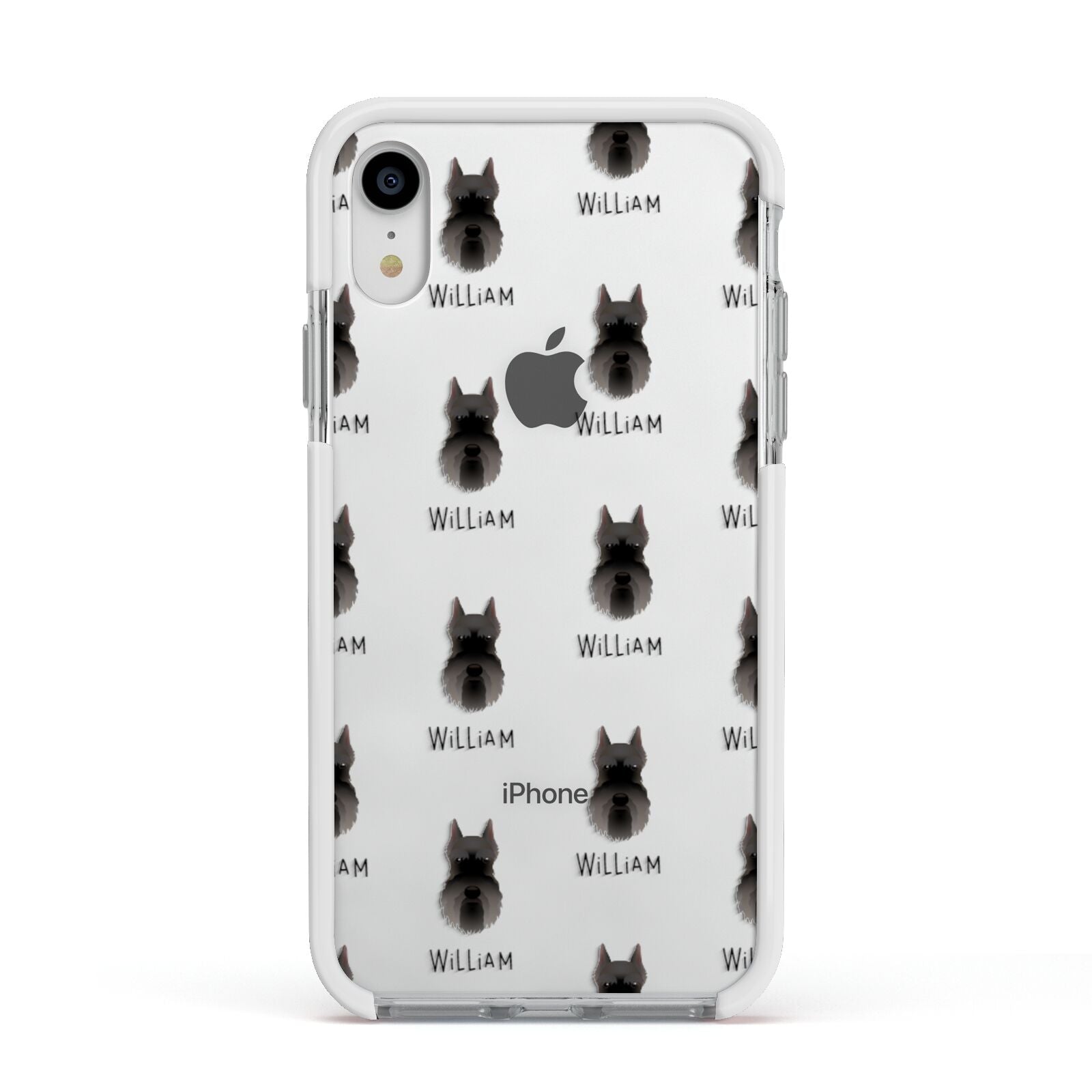 Miniature Schnauzer Icon with Name Apple iPhone XR Impact Case White Edge on Silver Phone