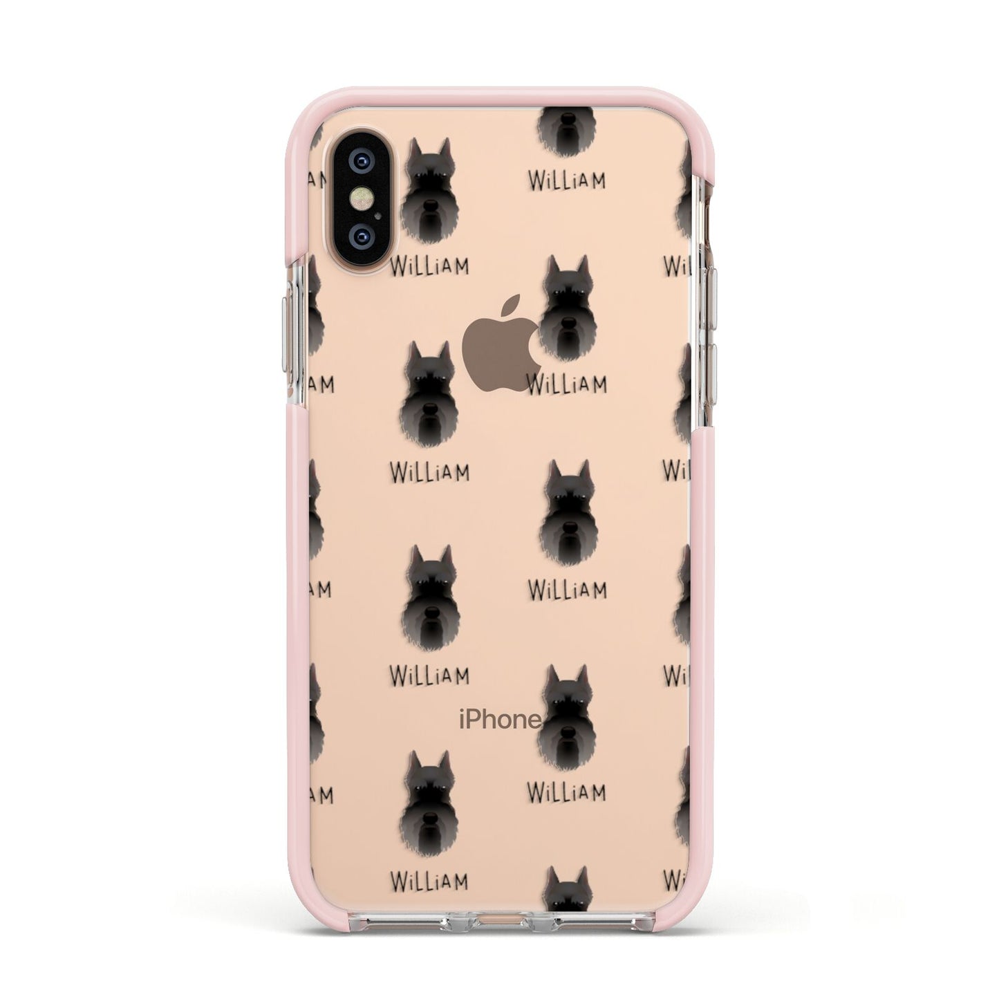 Miniature Schnauzer Icon with Name Apple iPhone Xs Impact Case Pink Edge on Gold Phone