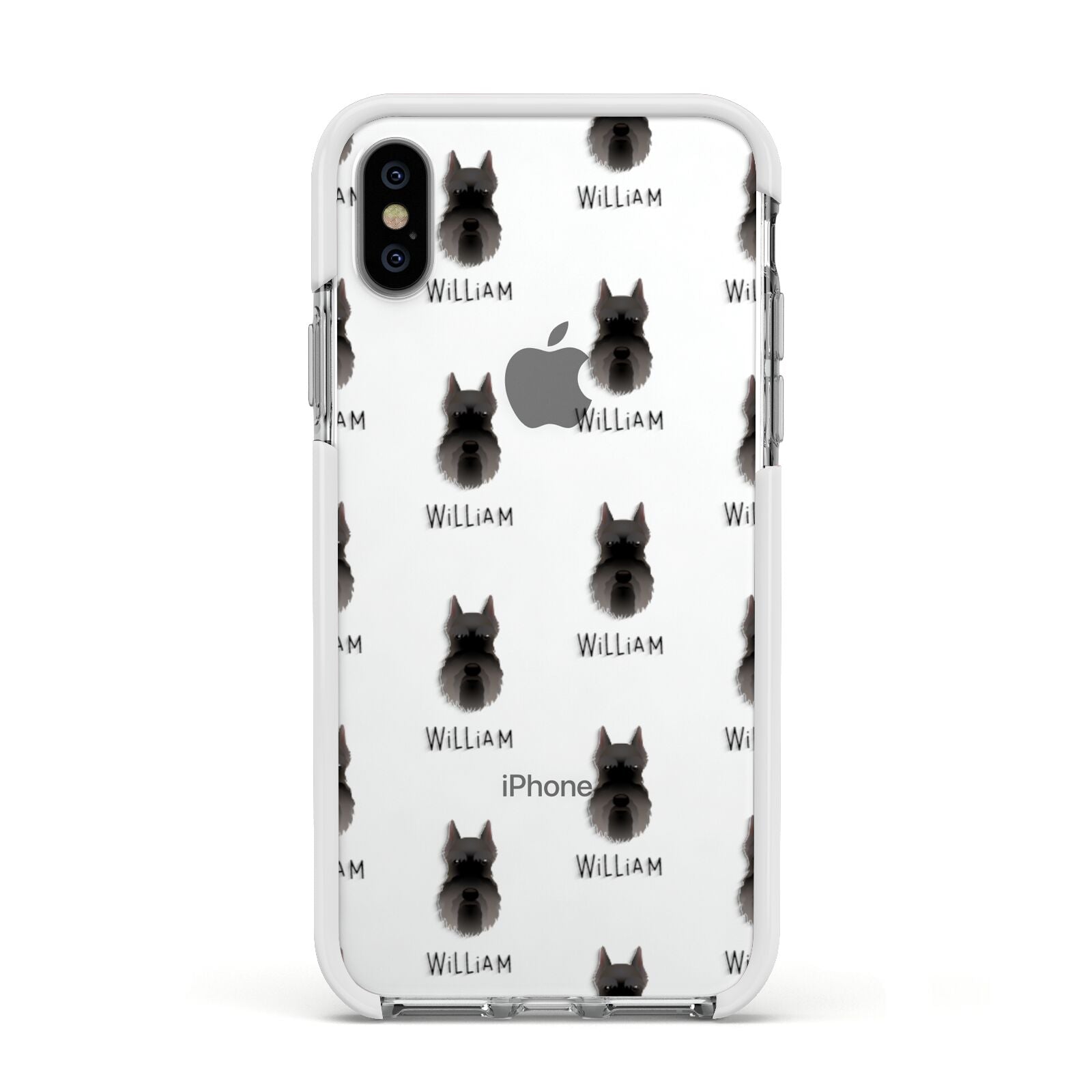 Miniature Schnauzer Icon with Name Apple iPhone Xs Impact Case White Edge on Silver Phone