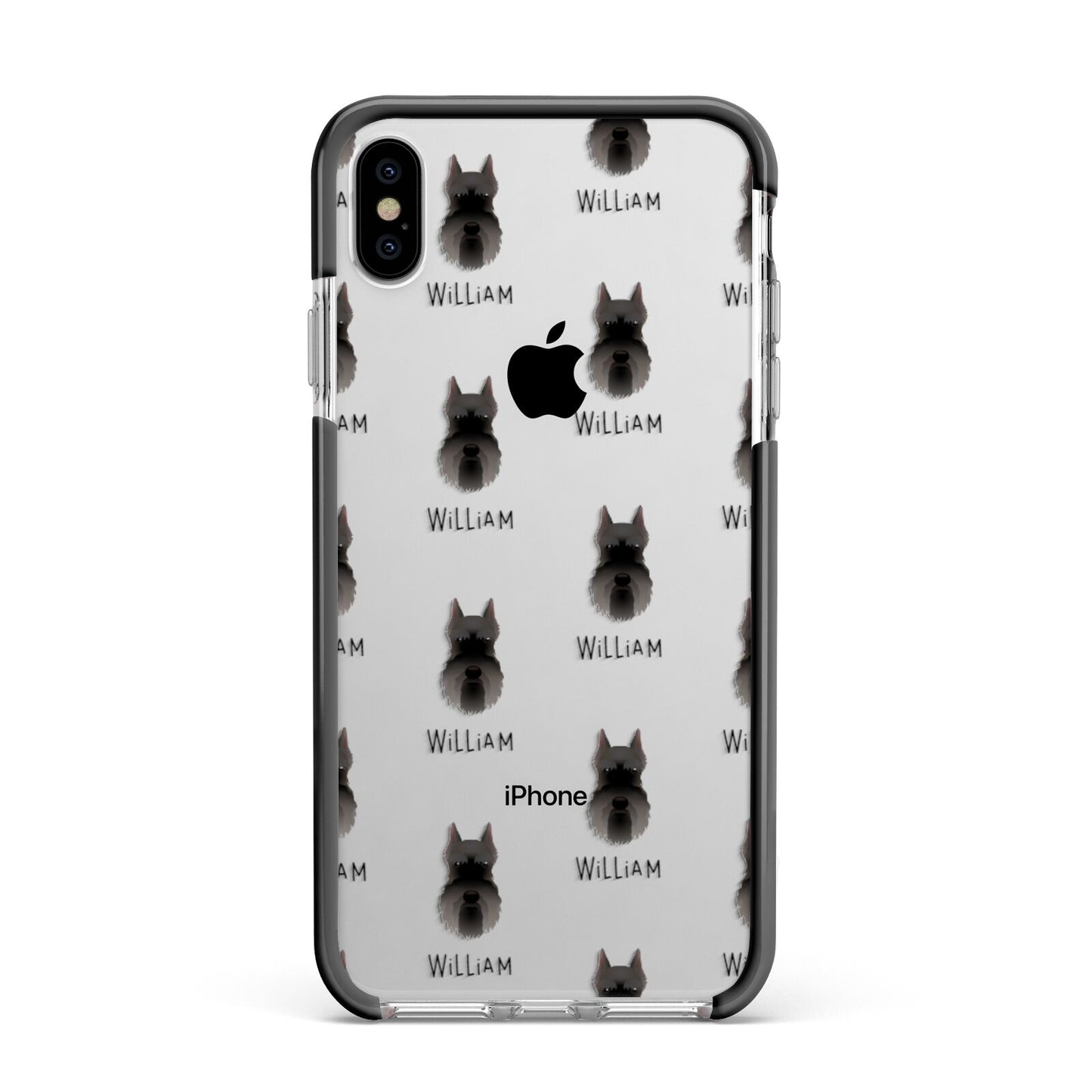 Miniature Schnauzer Icon with Name Apple iPhone Xs Max Impact Case Black Edge on Silver Phone