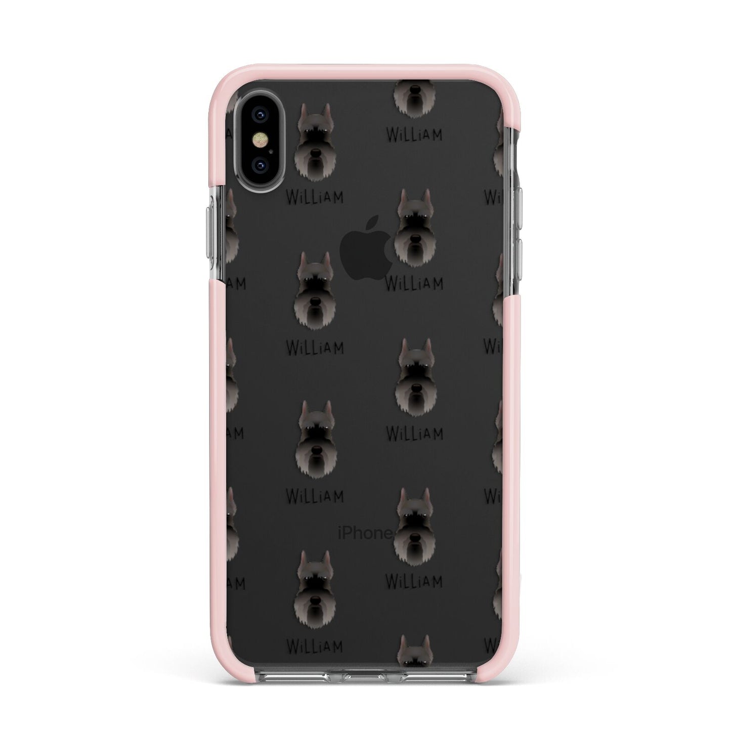 Miniature Schnauzer Icon with Name Apple iPhone Xs Max Impact Case Pink Edge on Black Phone