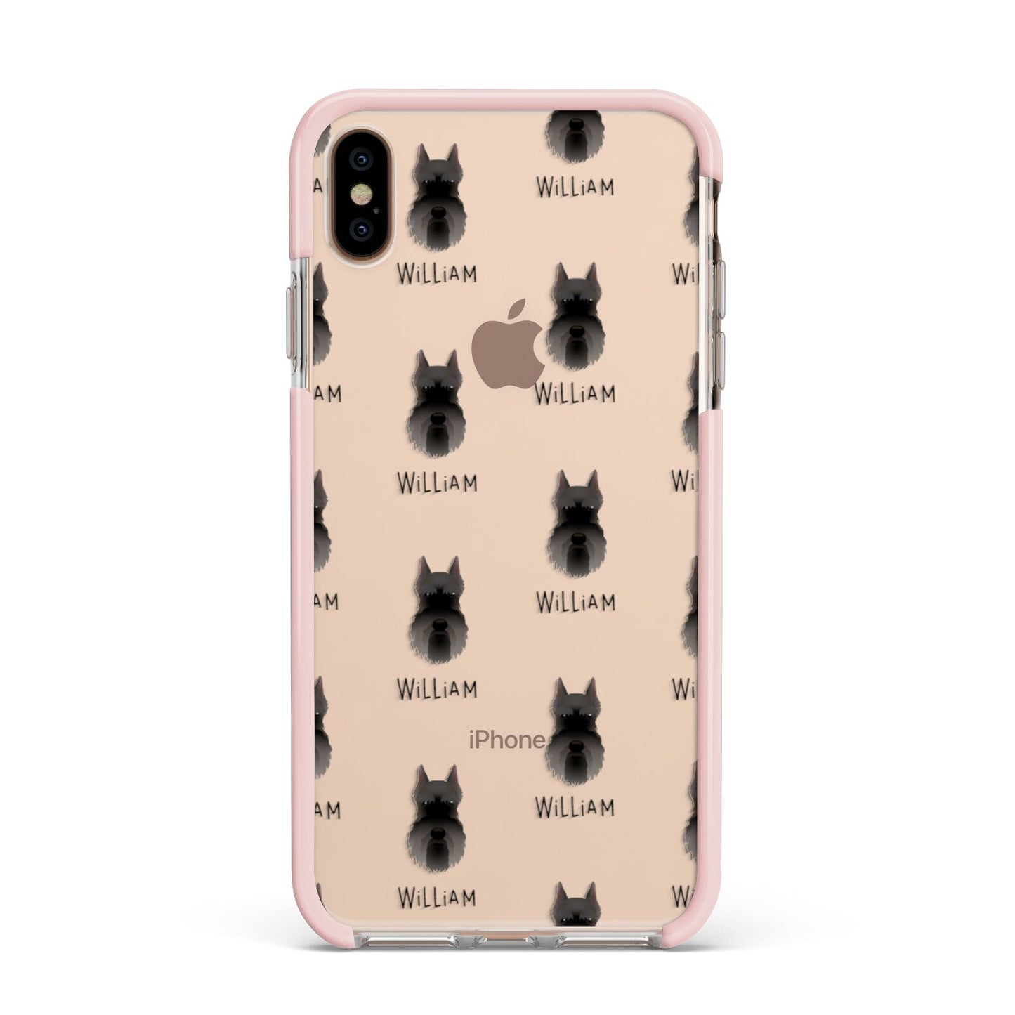 Miniature Schnauzer Icon with Name Apple iPhone Xs Max Impact Case Pink Edge on Gold Phone