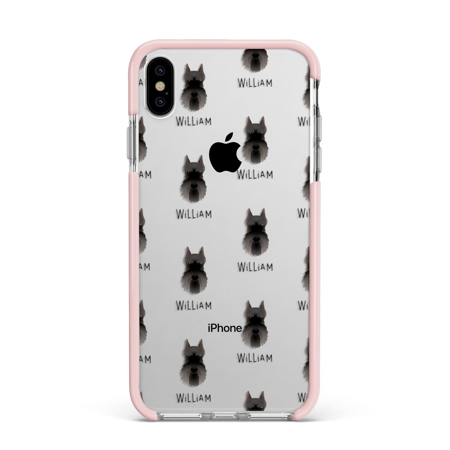 Miniature Schnauzer Icon with Name Apple iPhone Xs Max Impact Case Pink Edge on Silver Phone