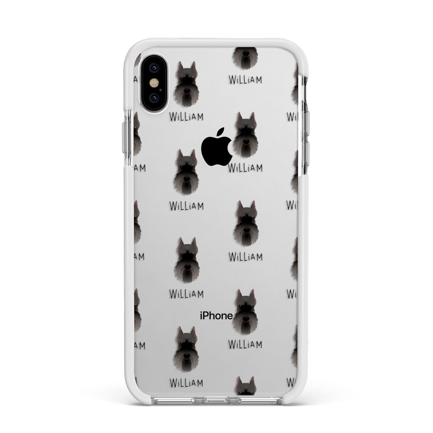 Miniature Schnauzer Icon with Name Apple iPhone Xs Max Impact Case White Edge on Silver Phone