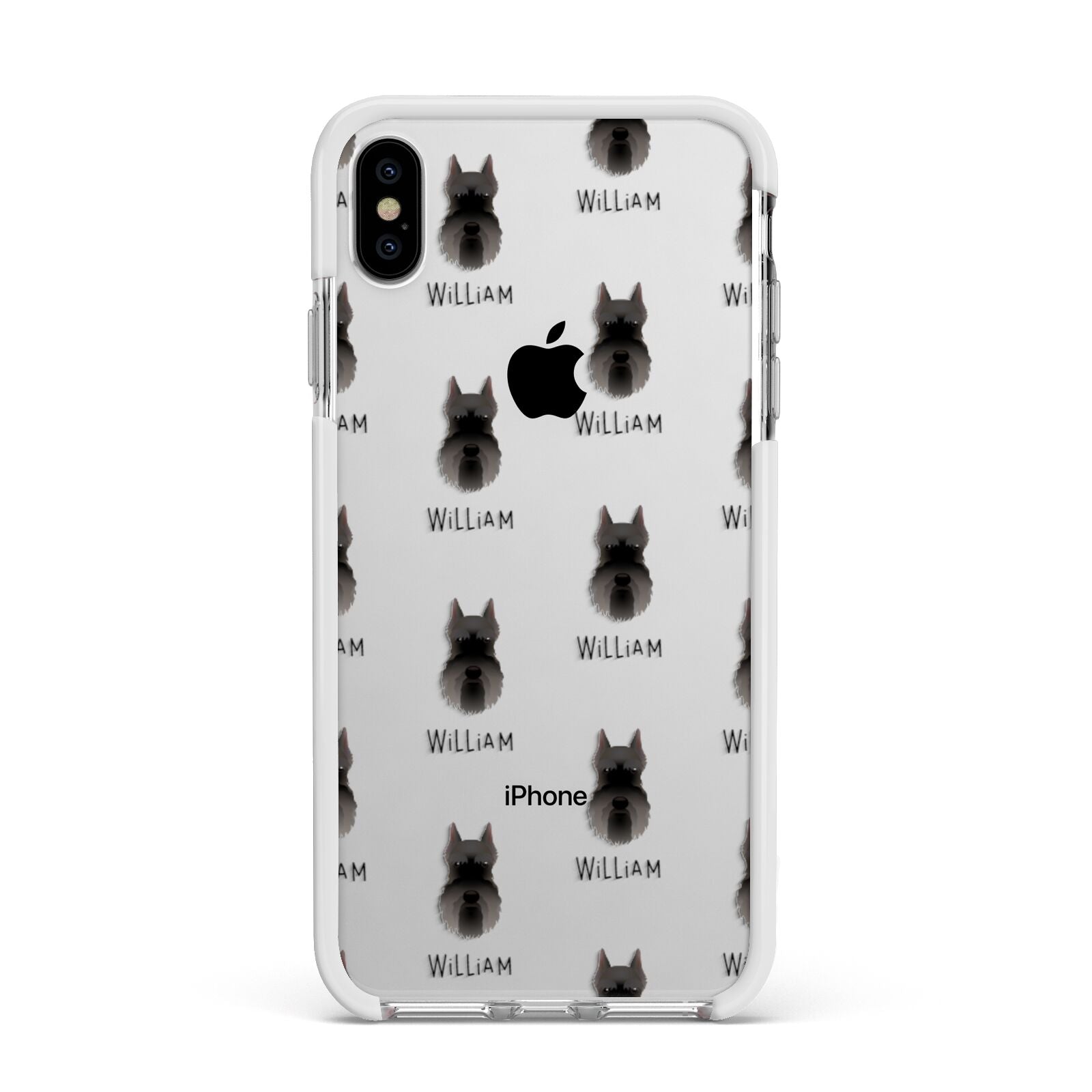 Miniature Schnauzer Icon with Name Apple iPhone Xs Max Impact Case White Edge on Silver Phone