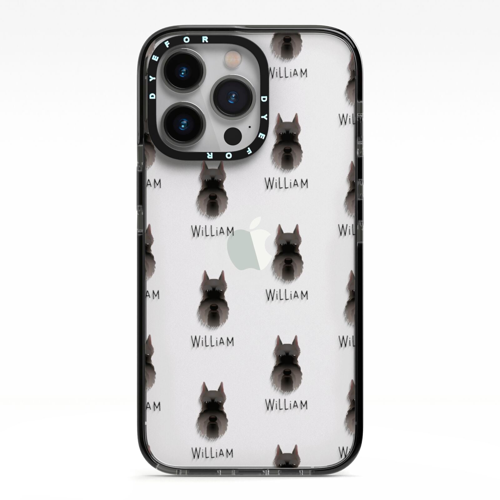 Miniature Schnauzer Icon with Name iPhone 13 Pro Black Impact Case on Silver phone