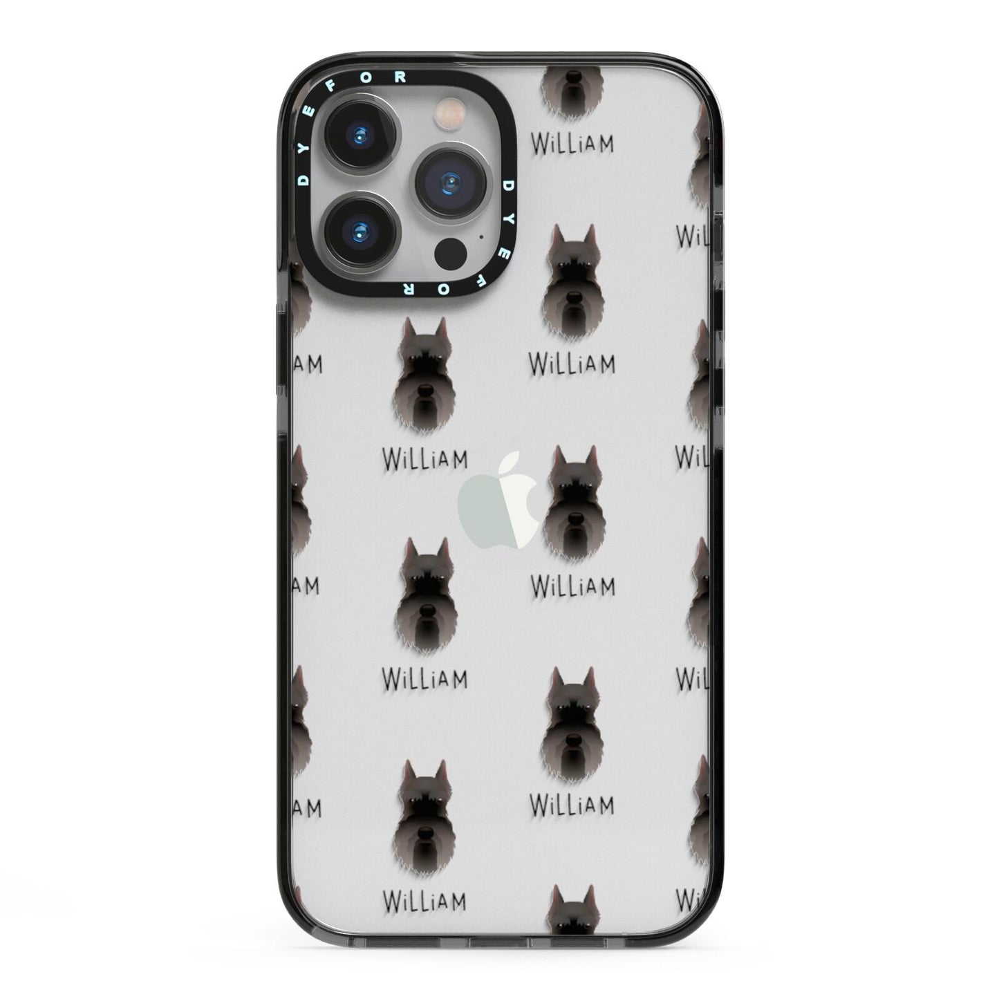 Miniature Schnauzer Icon with Name iPhone 13 Pro Max Black Impact Case on Silver phone