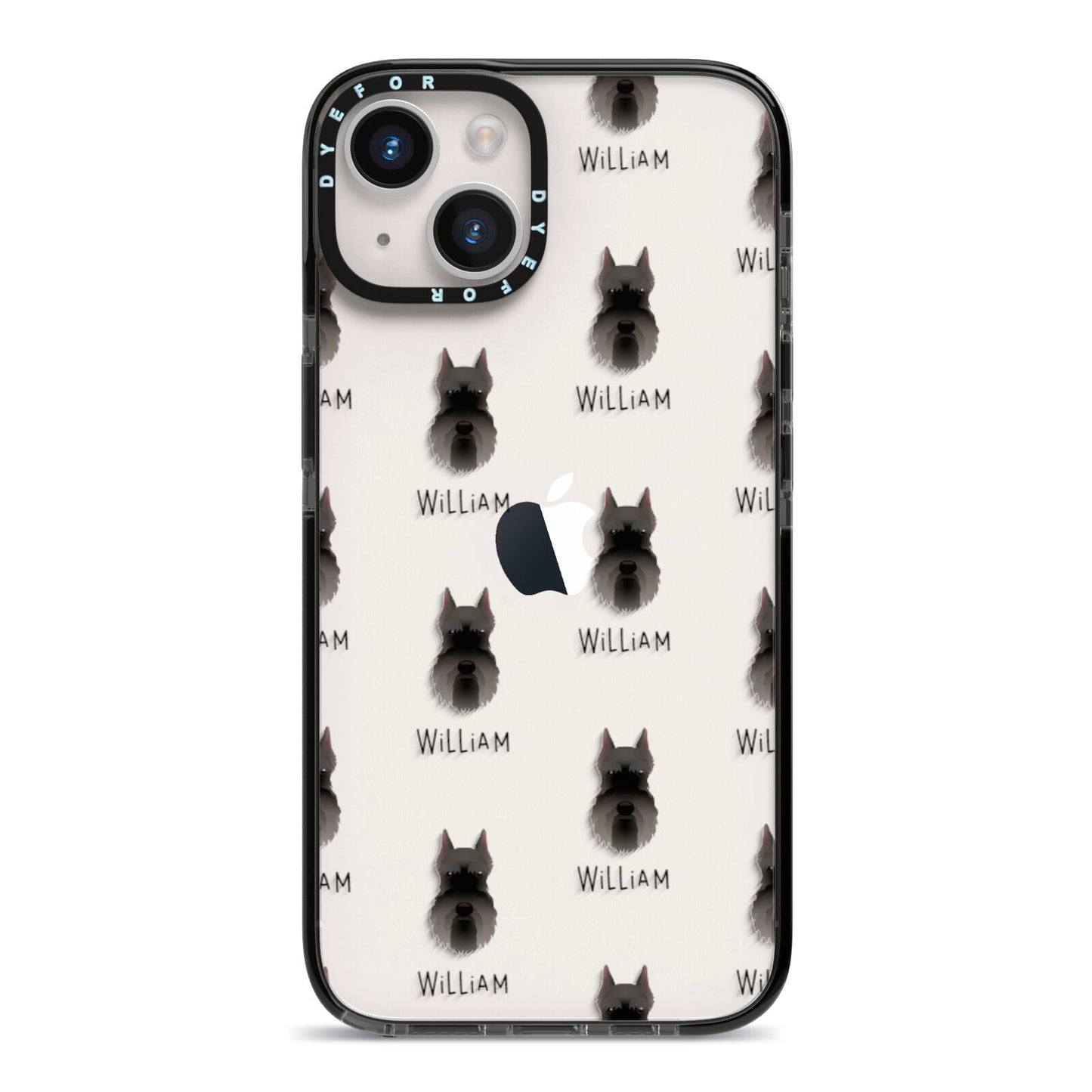 Miniature Schnauzer Icon with Name iPhone 14 Black Impact Case on Silver phone
