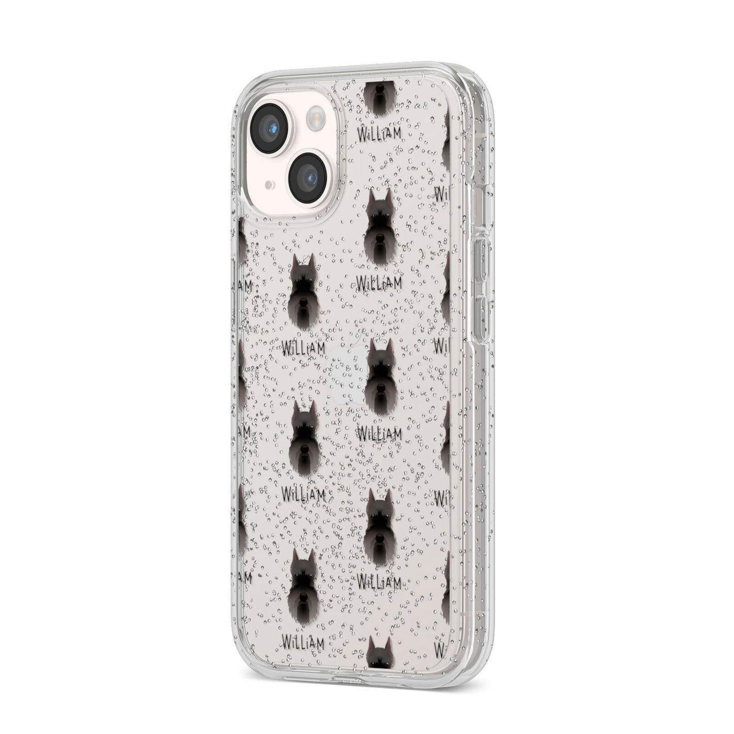Miniature Schnauzer Icon with Name iPhone 14 Glitter Tough Case Starlight Angled Image