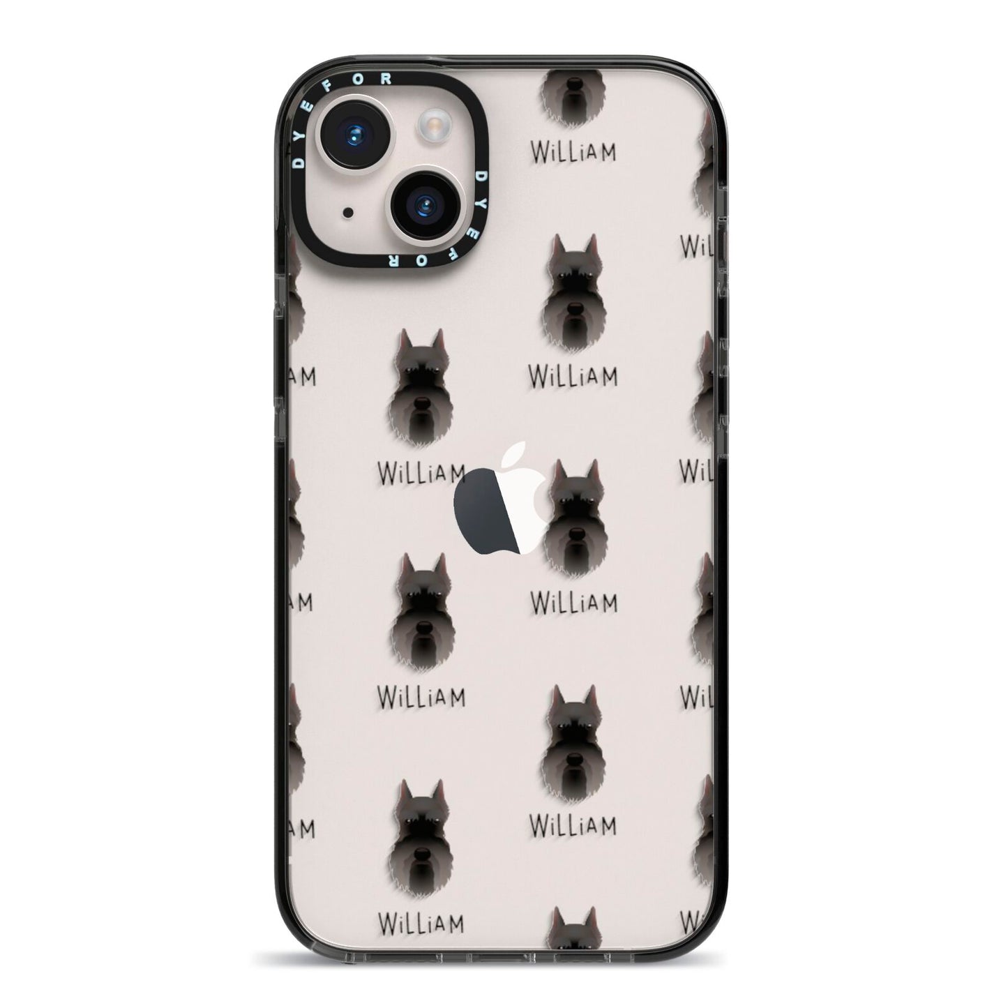 Miniature Schnauzer Icon with Name iPhone 14 Plus Black Impact Case on Silver phone