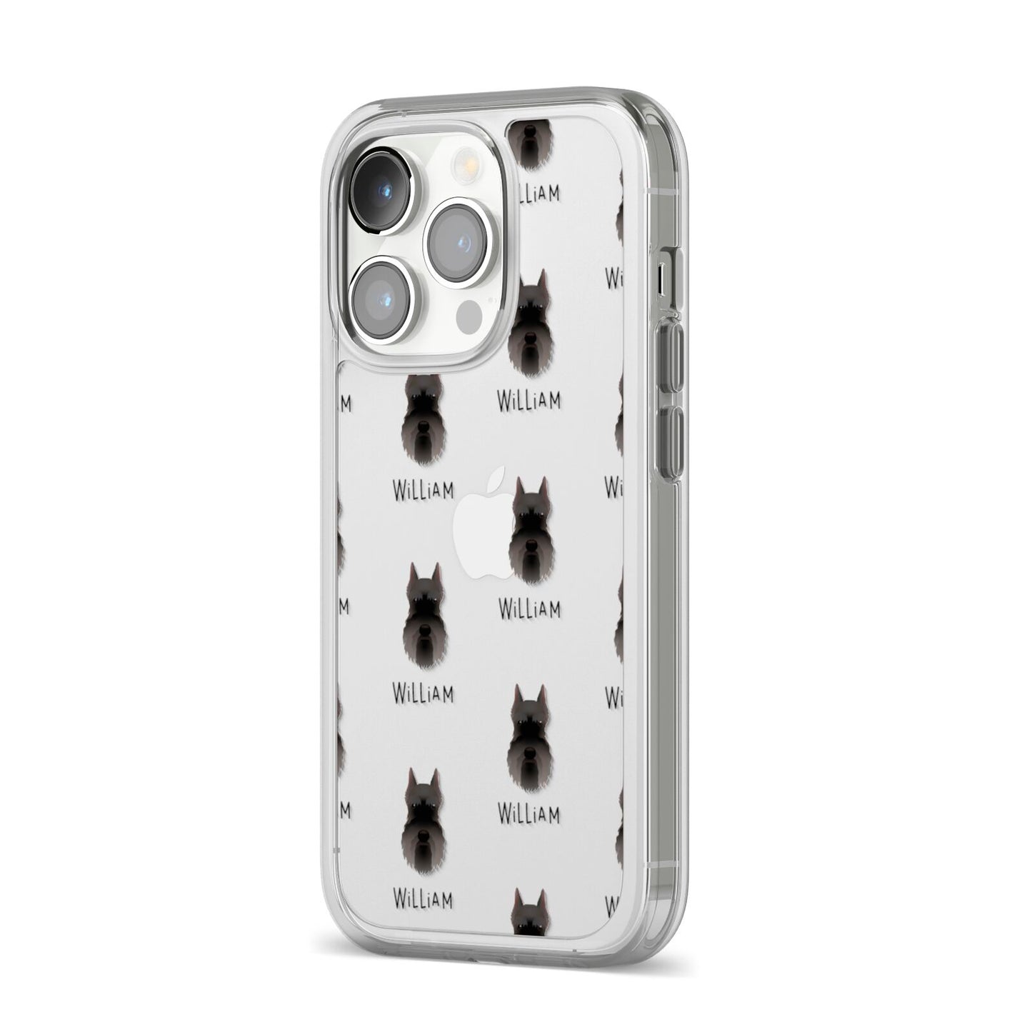 Miniature Schnauzer Icon with Name iPhone 14 Pro Clear Tough Case Silver Angled Image
