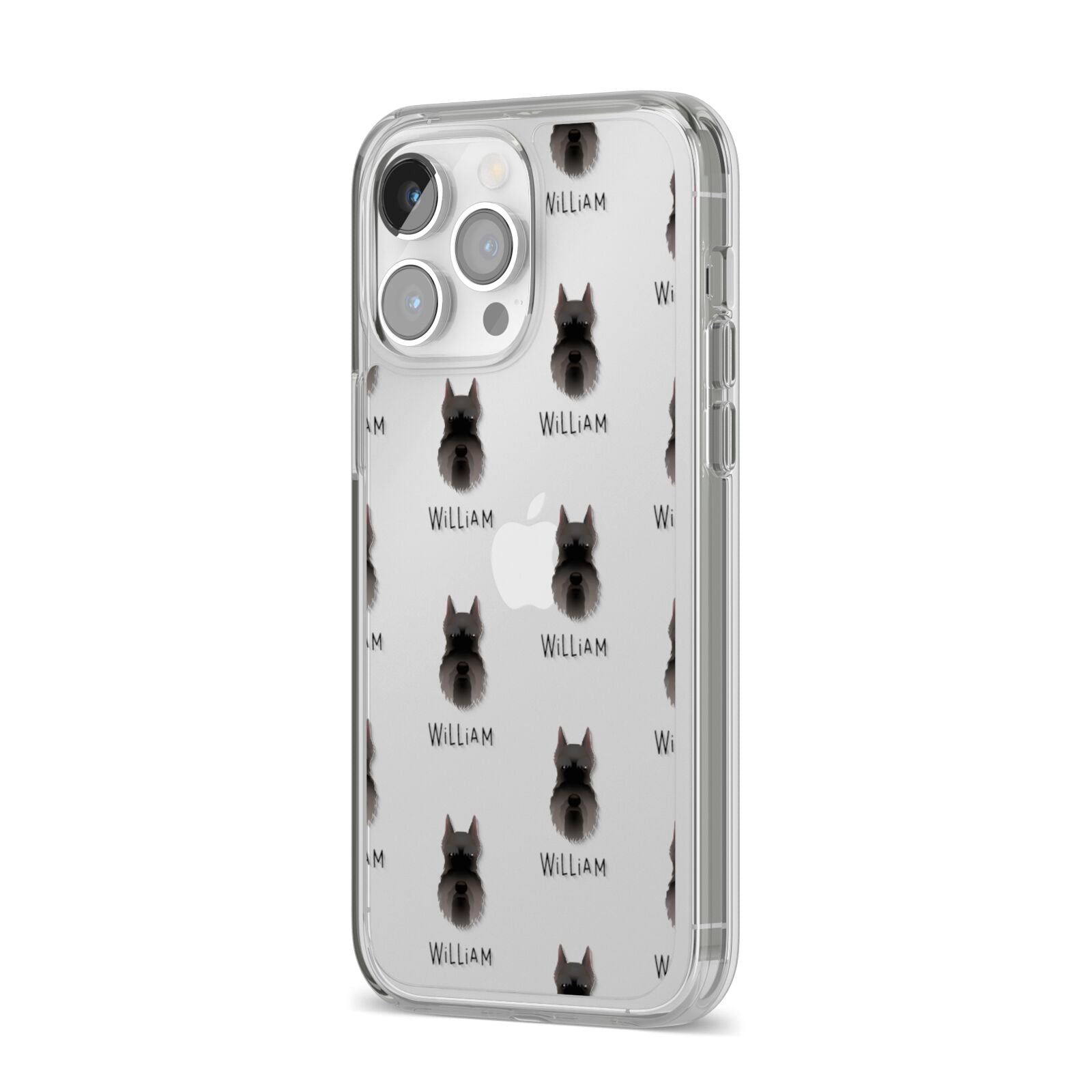 Miniature Schnauzer Icon with Name iPhone 14 Pro Max Clear Tough Case Silver Angled Image