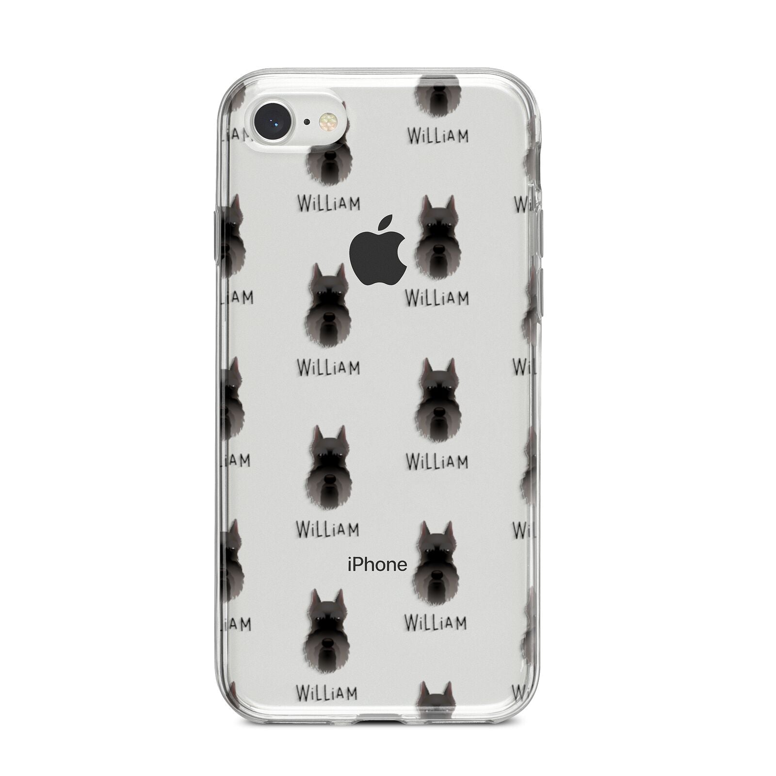 Miniature Schnauzer Icon with Name iPhone 8 Bumper Case on Silver iPhone