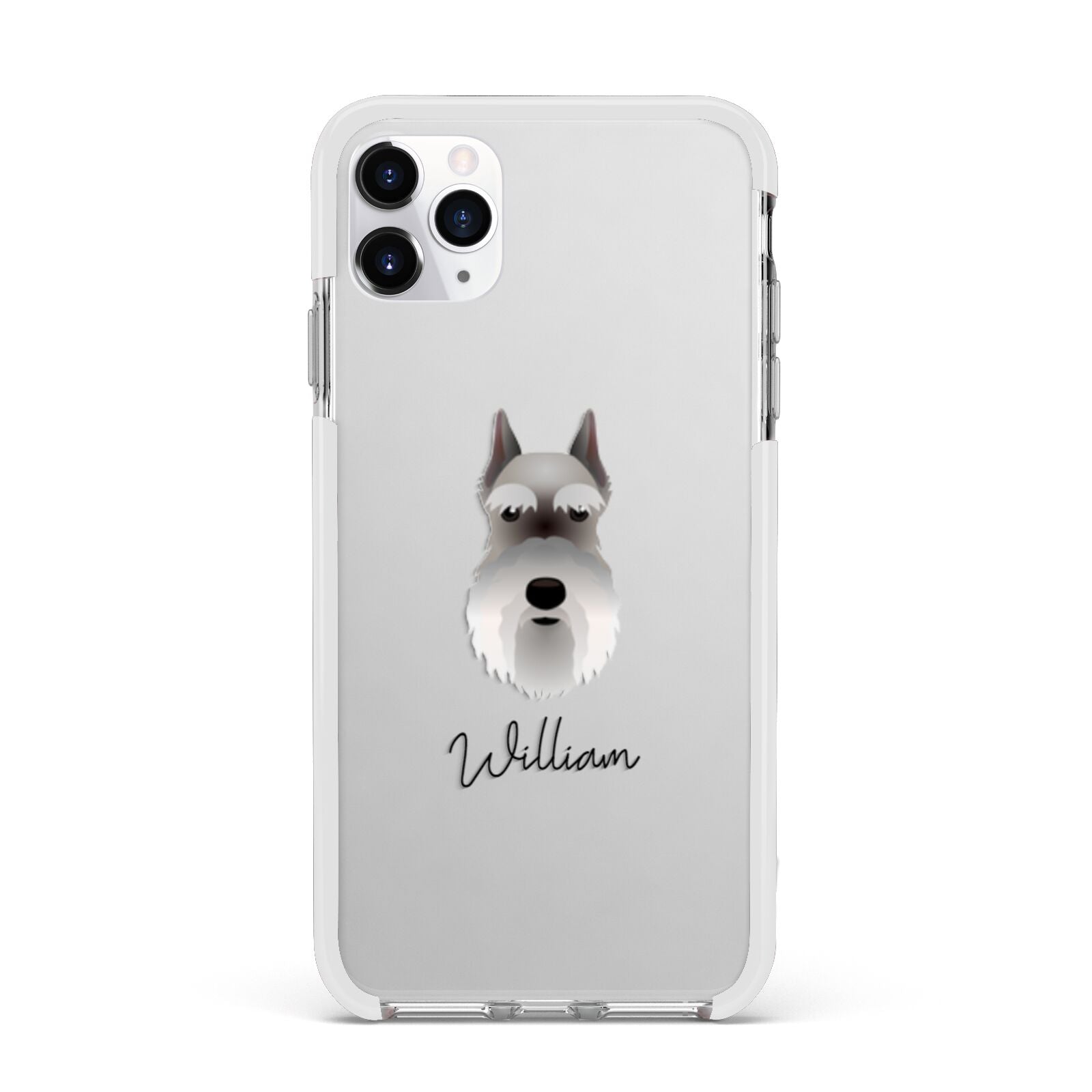Miniature Schnauzer Personalised Apple iPhone 11 Pro Max in Silver with White Impact Case