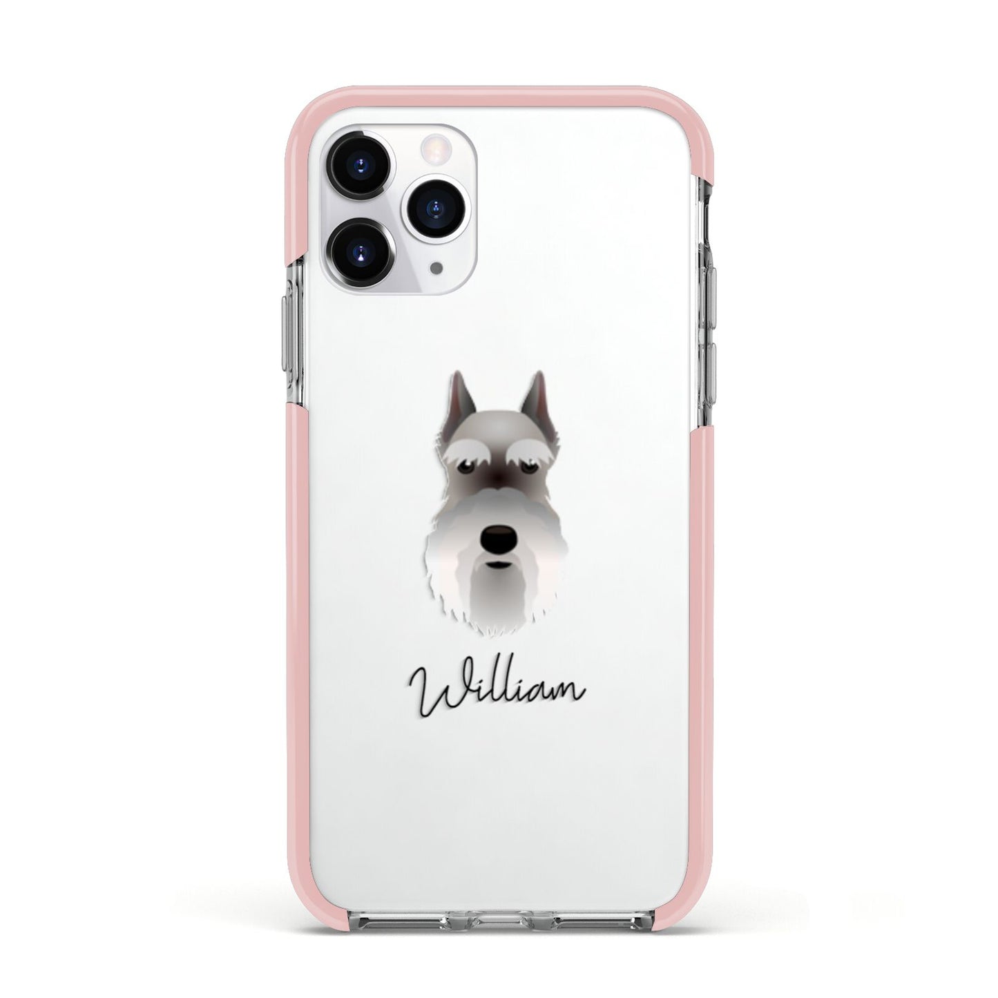 Miniature Schnauzer Personalised Apple iPhone 11 Pro in Silver with Pink Impact Case