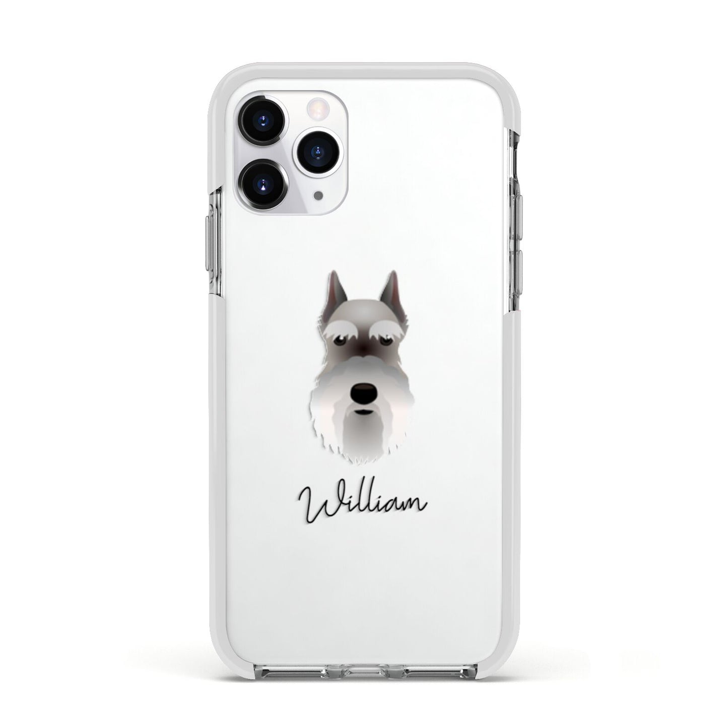 Miniature Schnauzer Personalised Apple iPhone 11 Pro in Silver with White Impact Case