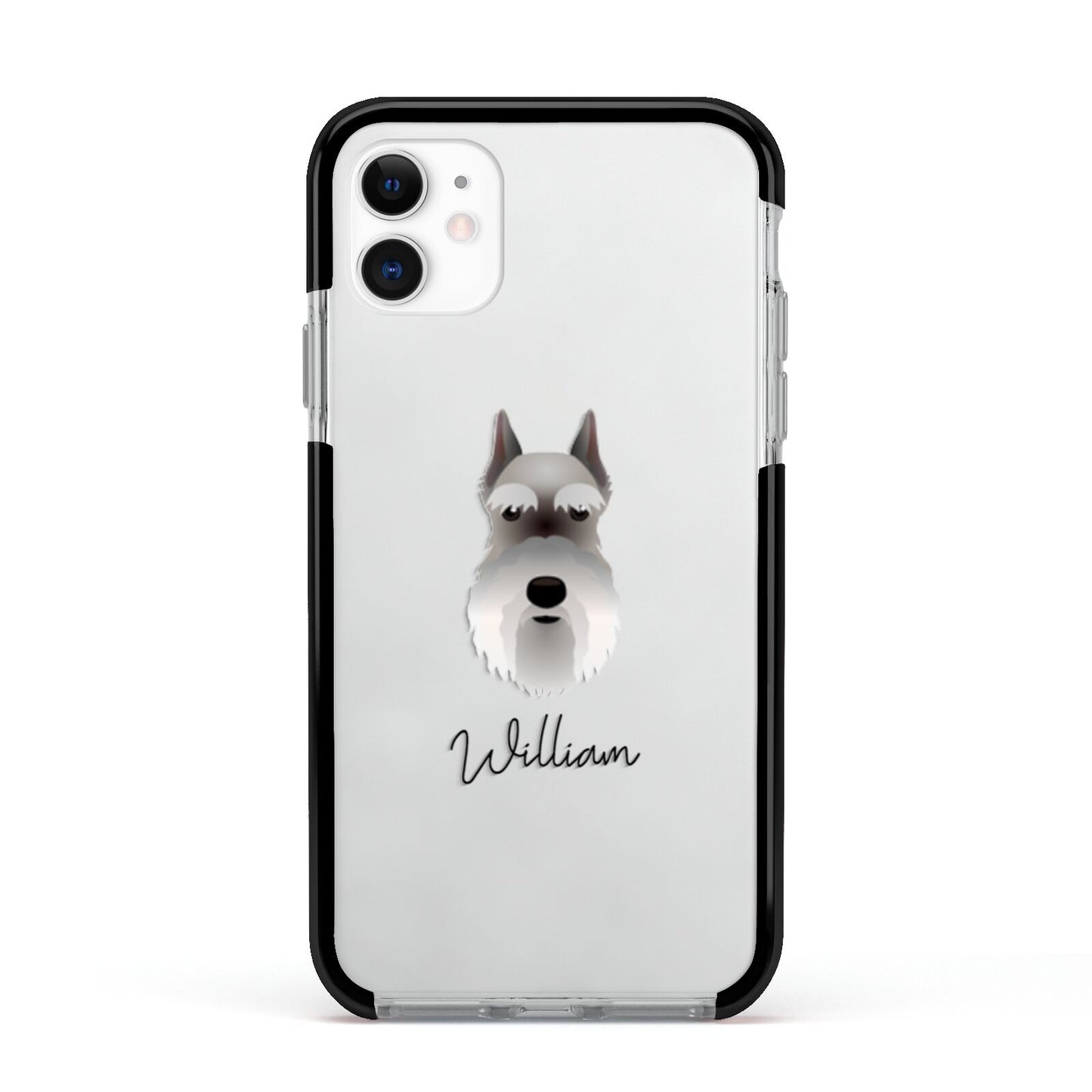 Miniature Schnauzer Personalised Apple iPhone 11 in White with Black Impact Case