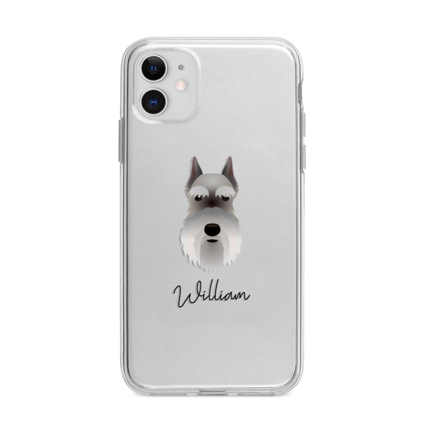 Miniature Schnauzer Personalised Apple iPhone 11 in White with Bumper Case