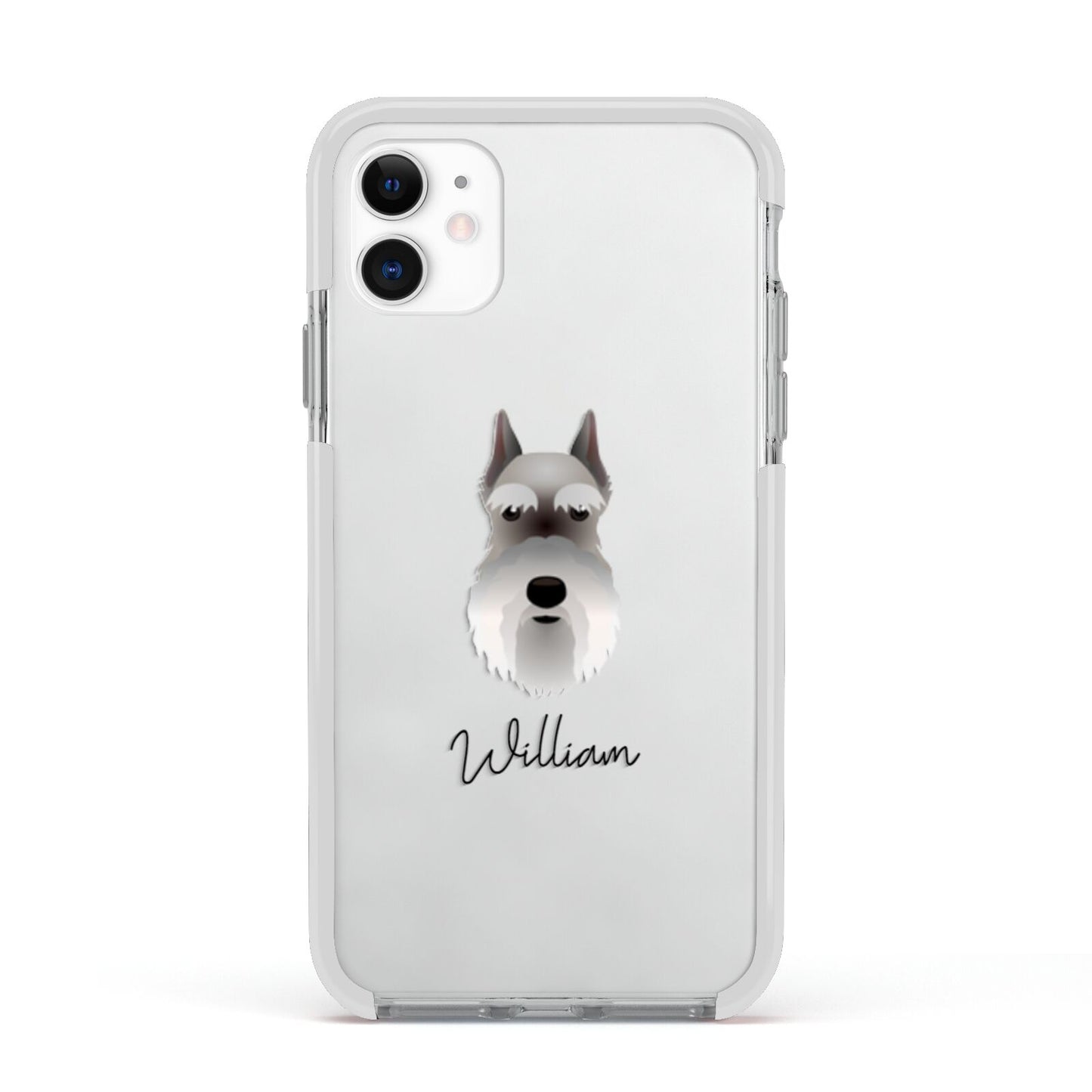 Miniature Schnauzer Personalised Apple iPhone 11 in White with White Impact Case